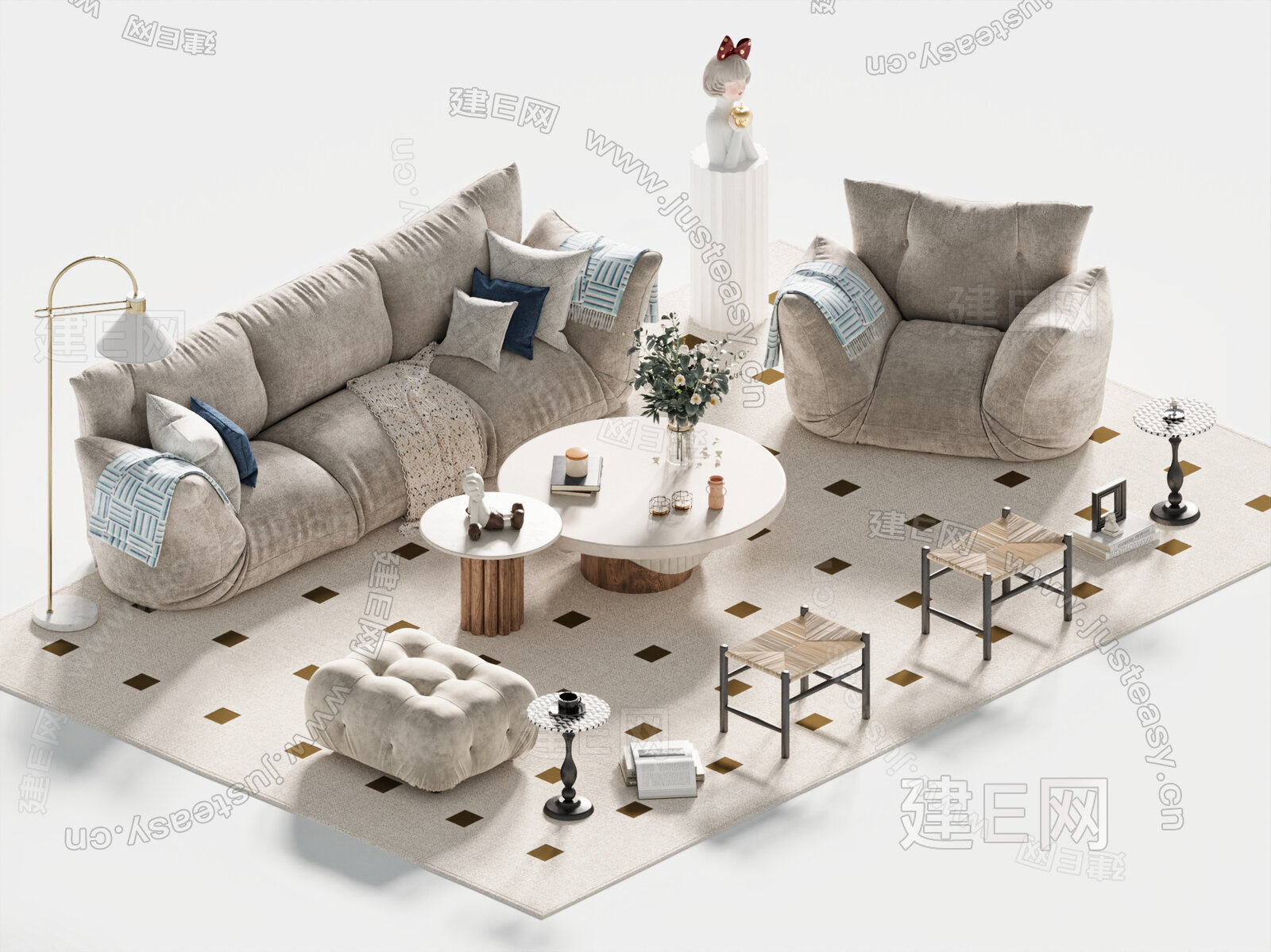 法式沙发茶几组合 模型SU模型下载[ID:113791607]_建e网su模型