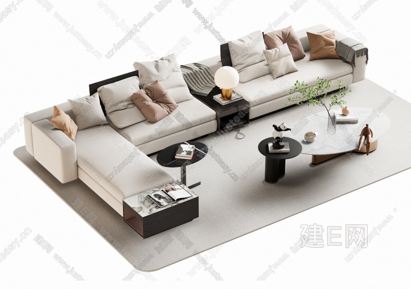 Minotti 现代沙发茶几组合模型SU模型下载[ID:114184889]_建e网su模型