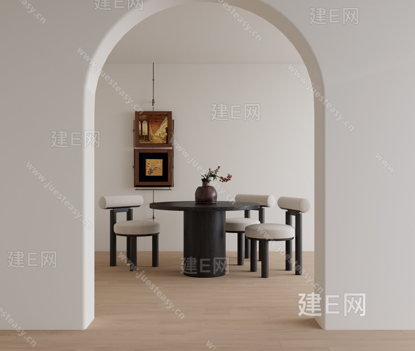 侘寂风餐桌椅模型SU模型下载[ID:104419941]_建E室内设计网