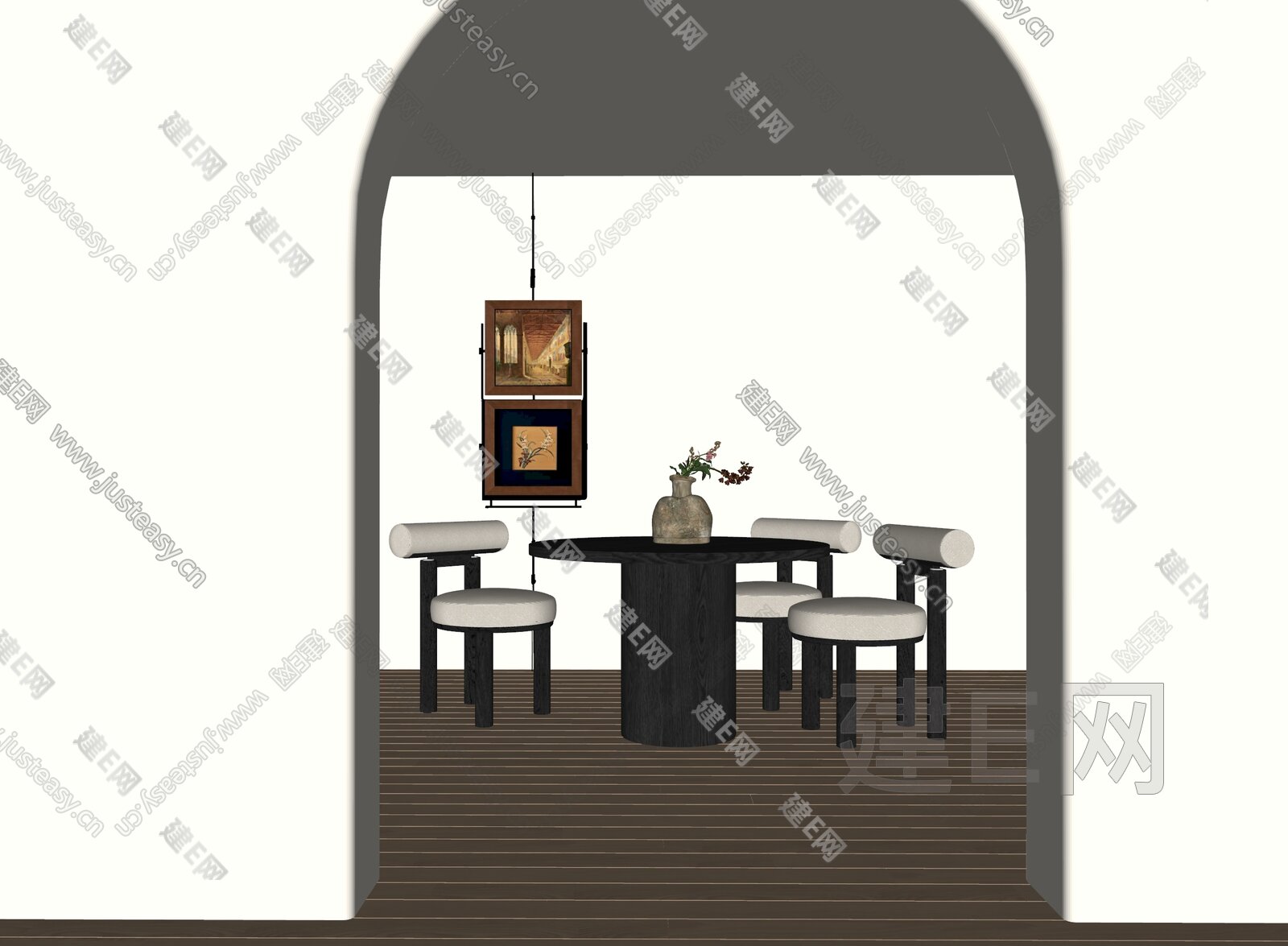 侘寂风餐桌椅模型SU模型下载[ID:104419941]_建E室内设计网