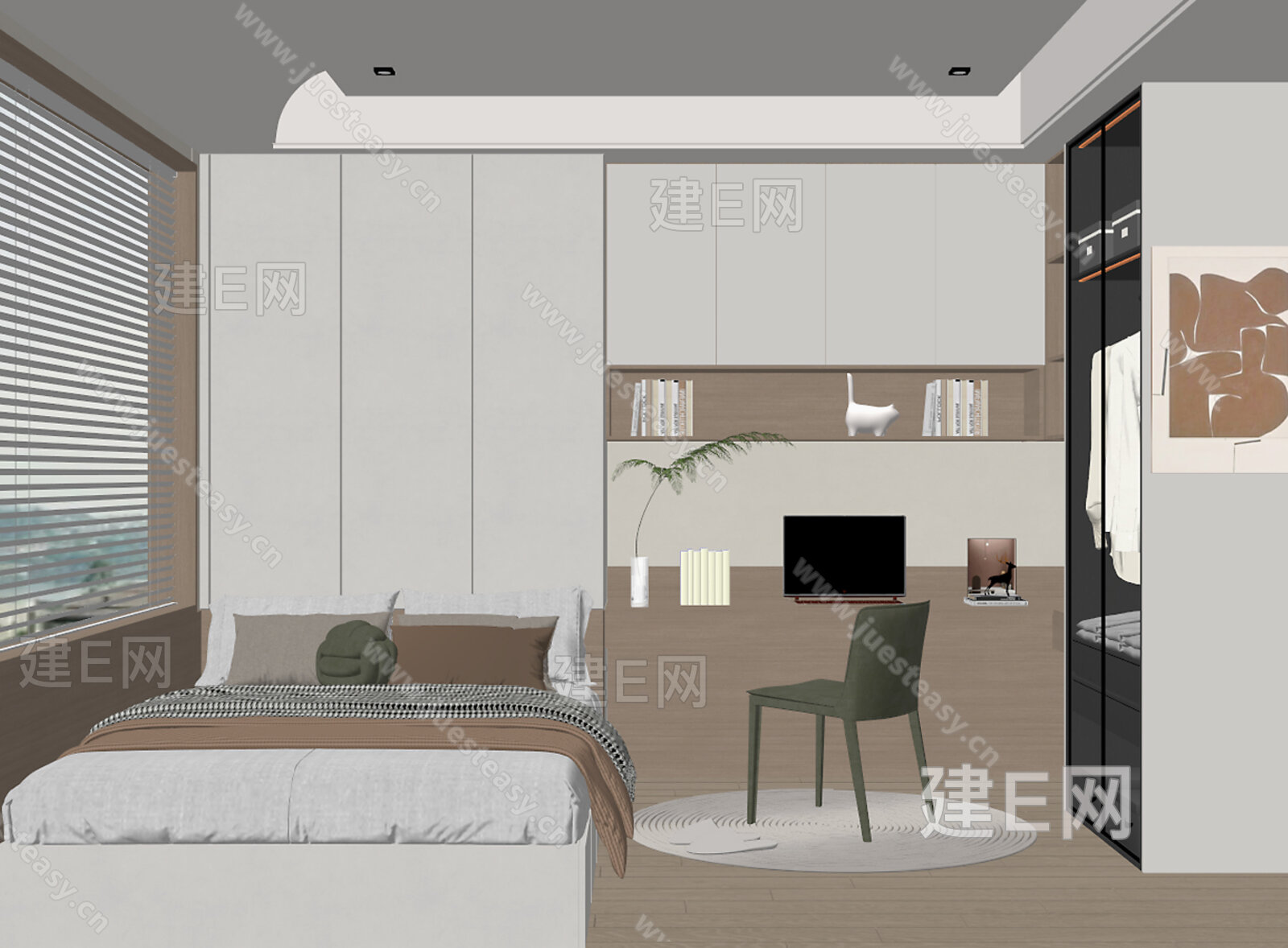 现代榻榻米卧室模型SU模型下载[ID:104354489]_建E室内设计网