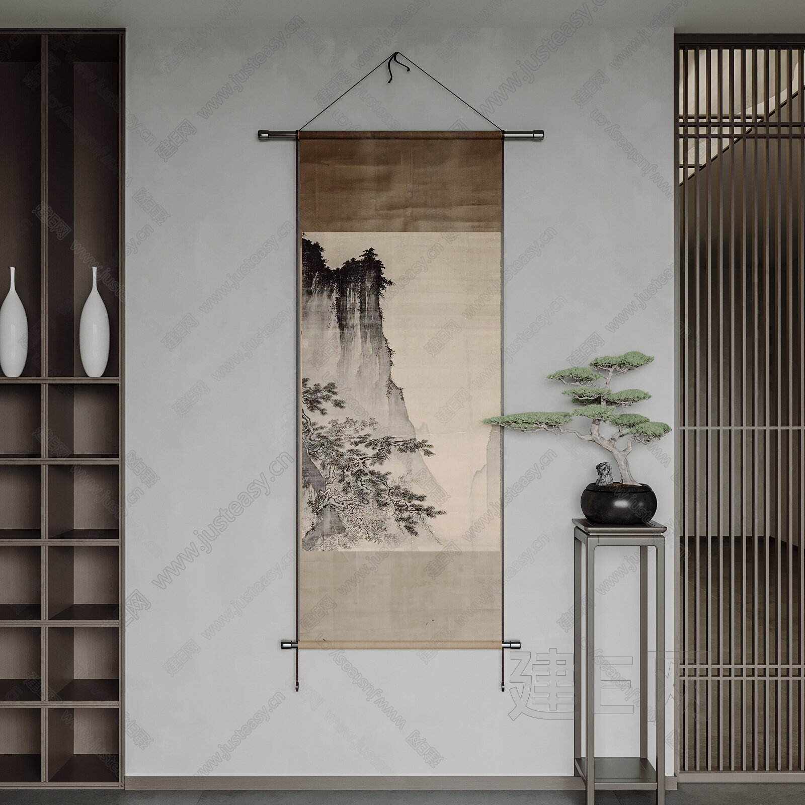 新中式山水装饰画模型SU模型下载[ID:113332824]_建E室内设计网