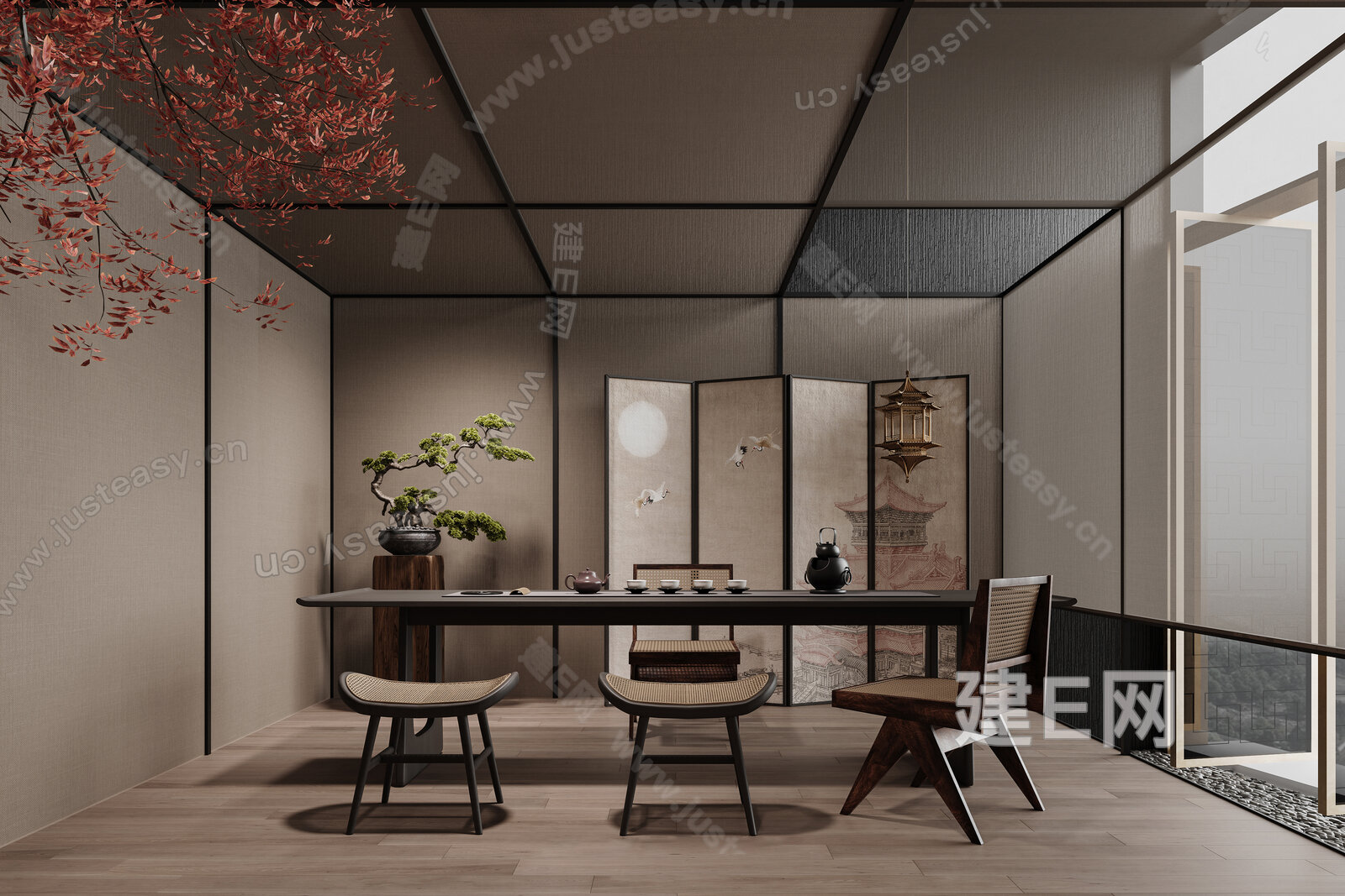 新中式茶室3d模型下载[ID:103570766]_建e网3d模型