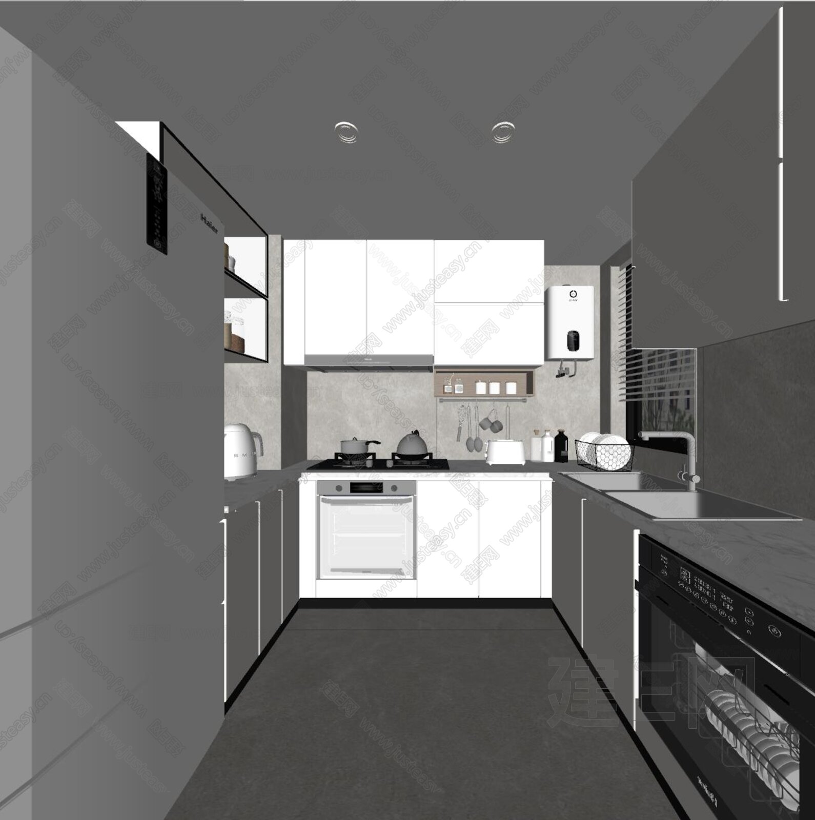 现代厨房模型SU模型下载[ID:104485459]_建E室内设计网