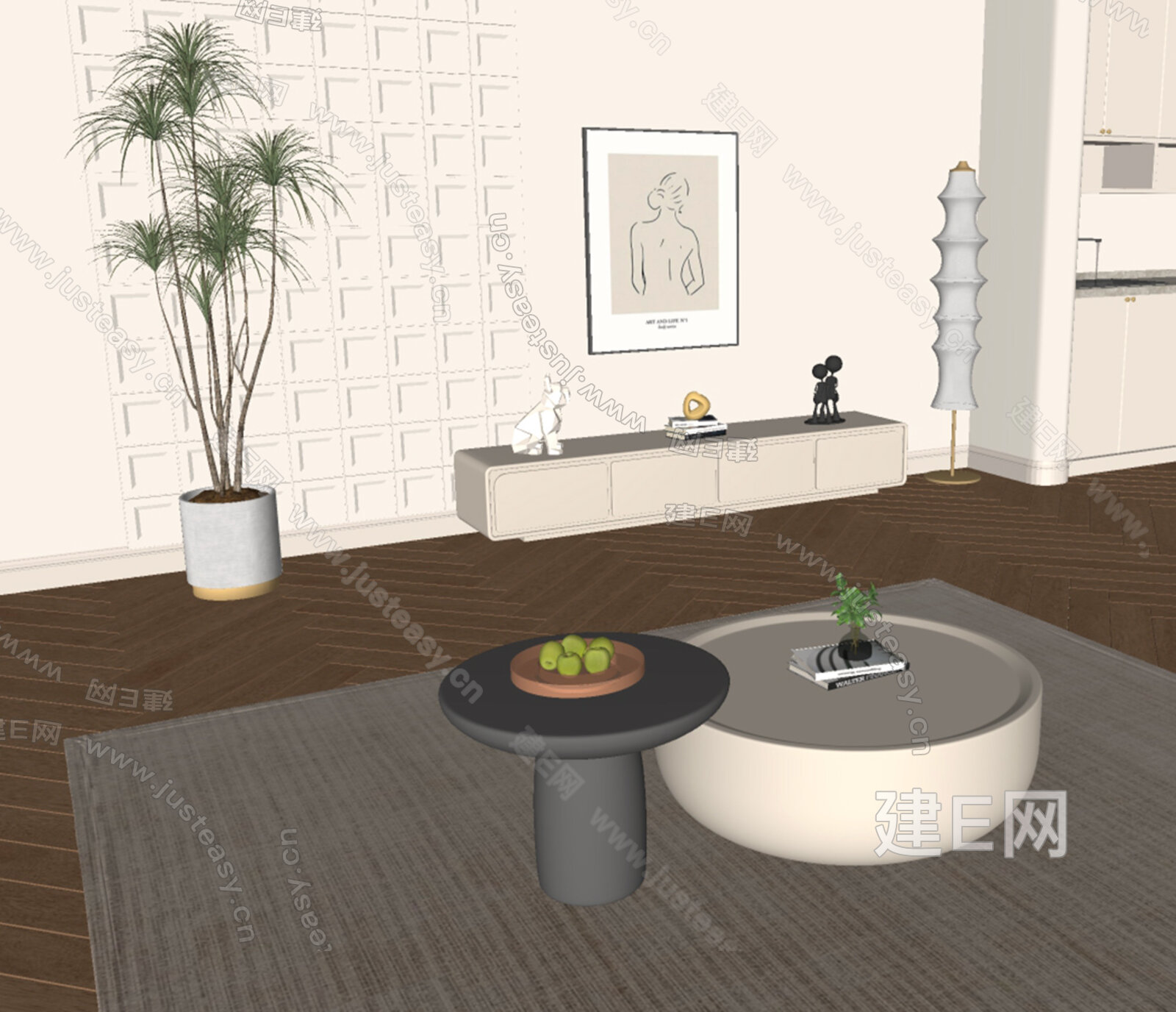 现代电视柜模型SU模型下载[ID:113595080]_建E室内设计网