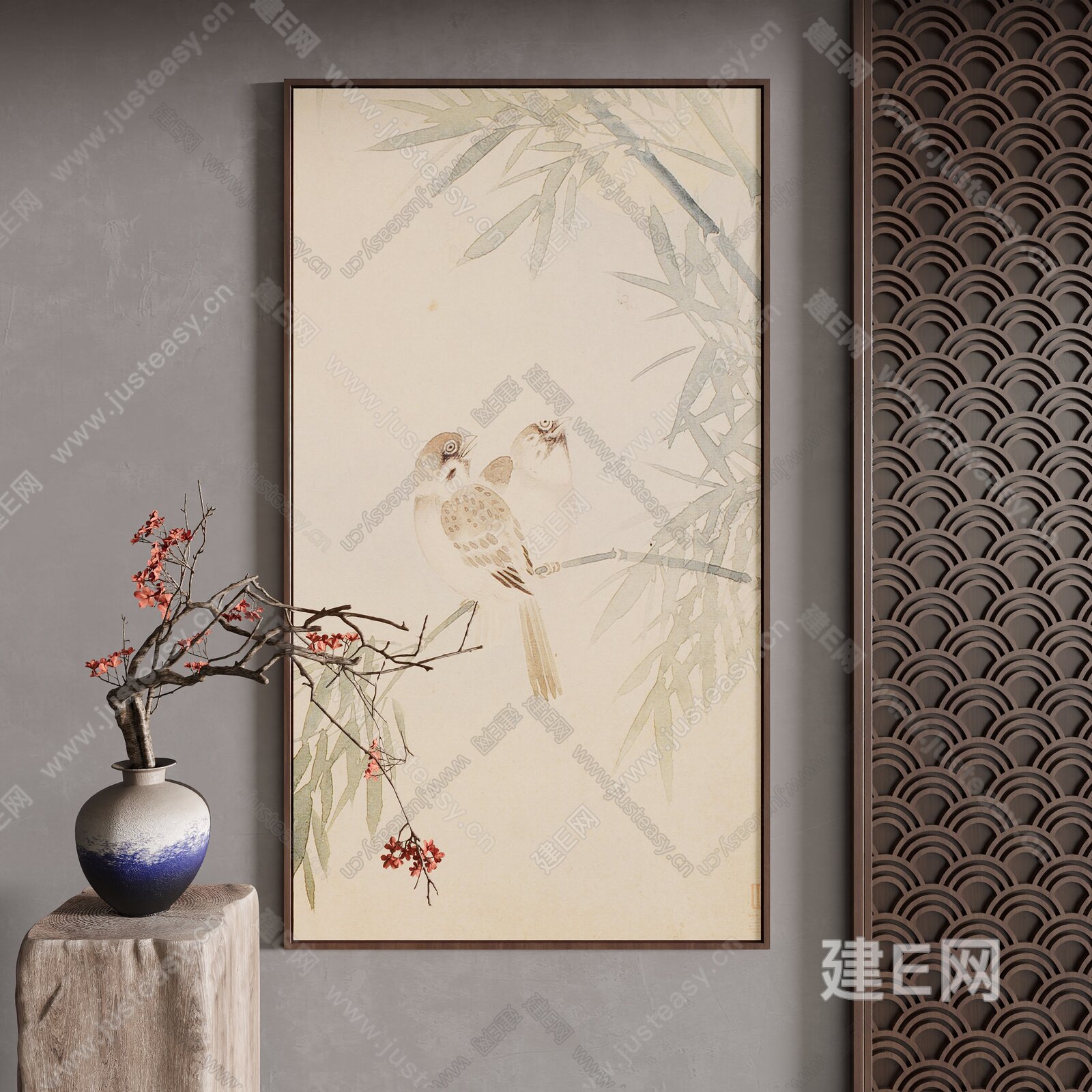 新中式装饰画模型SU模型下载[ID:113332767]_建E室内设计网