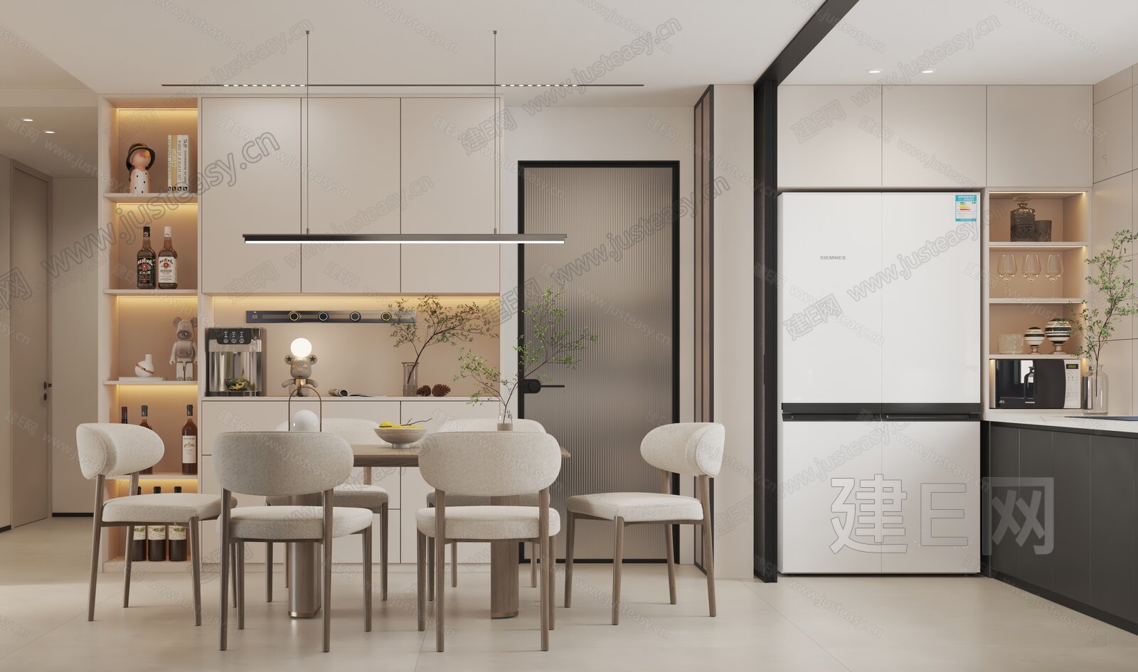 现代奶油风餐厅模型SU模型下载[ID:113332789]_建e网su模型