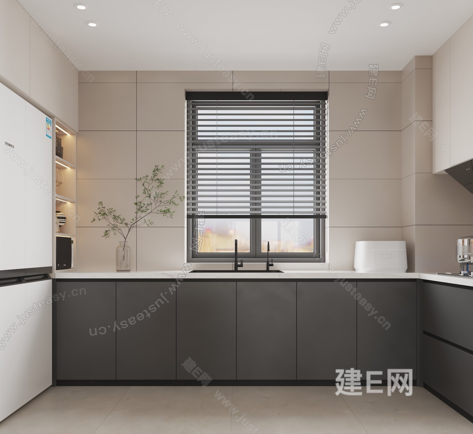 现代奶油风餐厅模型SU模型下载[ID:113332789]_建e网su模型