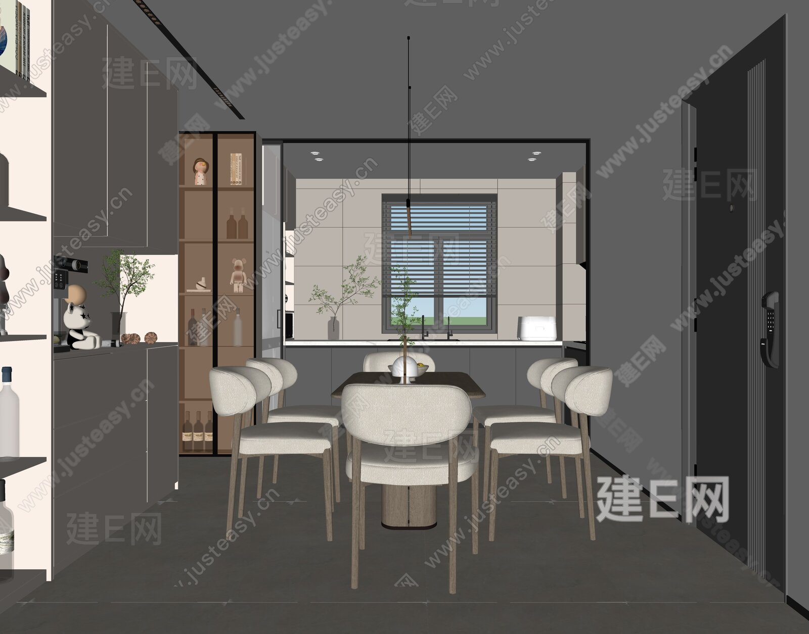 现代奶油风餐厅模型SU模型下载[ID:113332789]_建e网su模型
