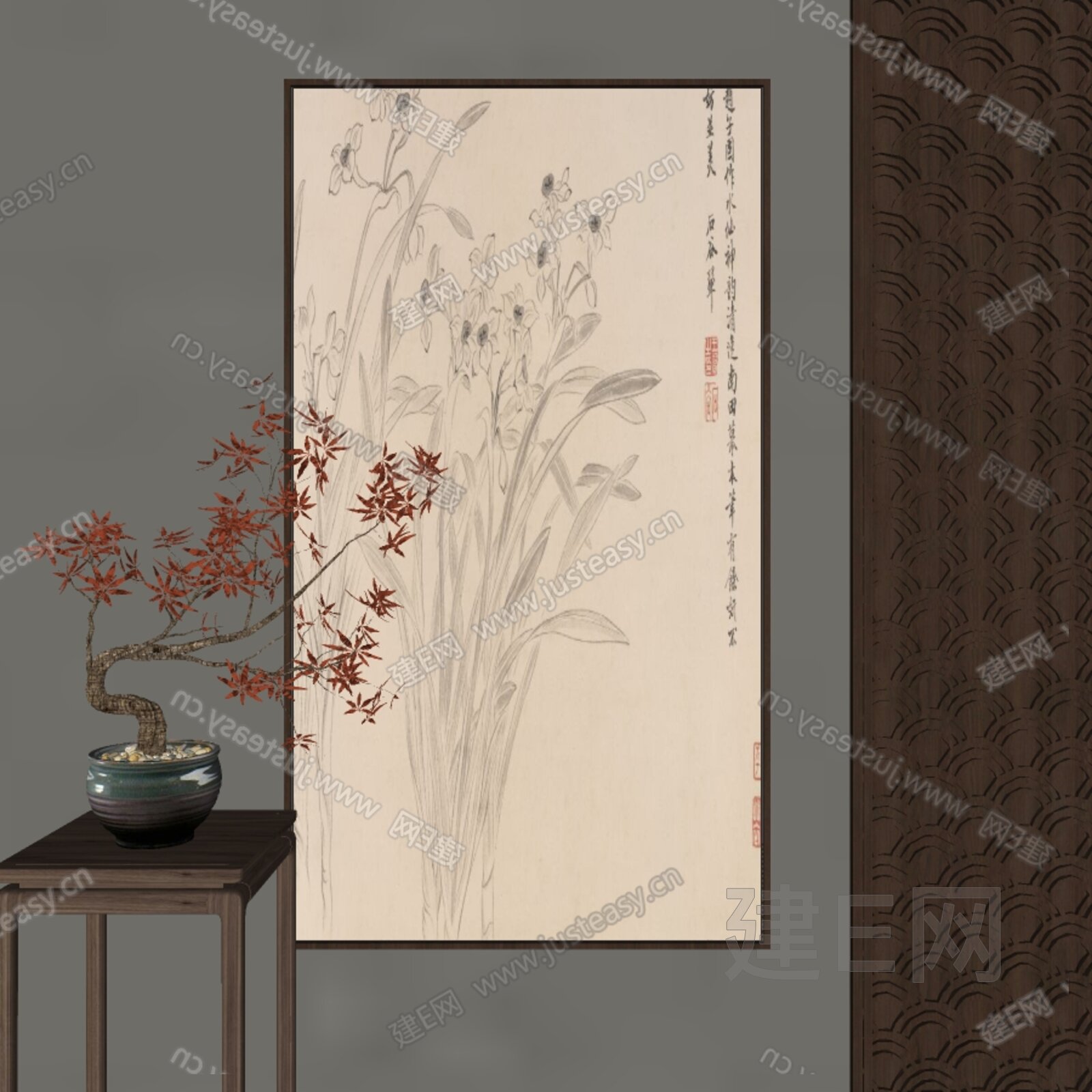 新中式装饰画模型SU模型下载[ID:113267286]_建E室内设计网
