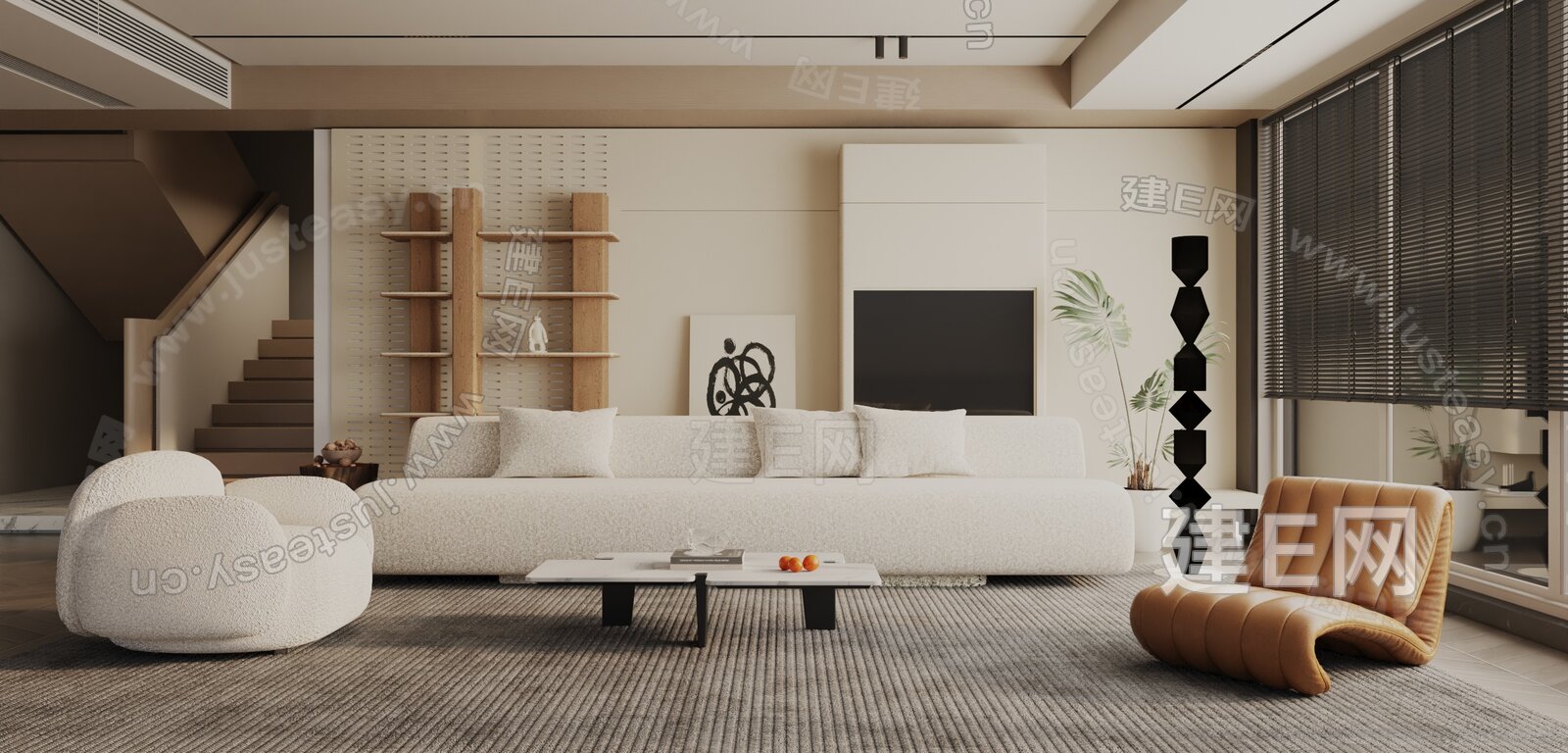 现代客厅模型SU模型下载[ID:114643590]_建e网su模型