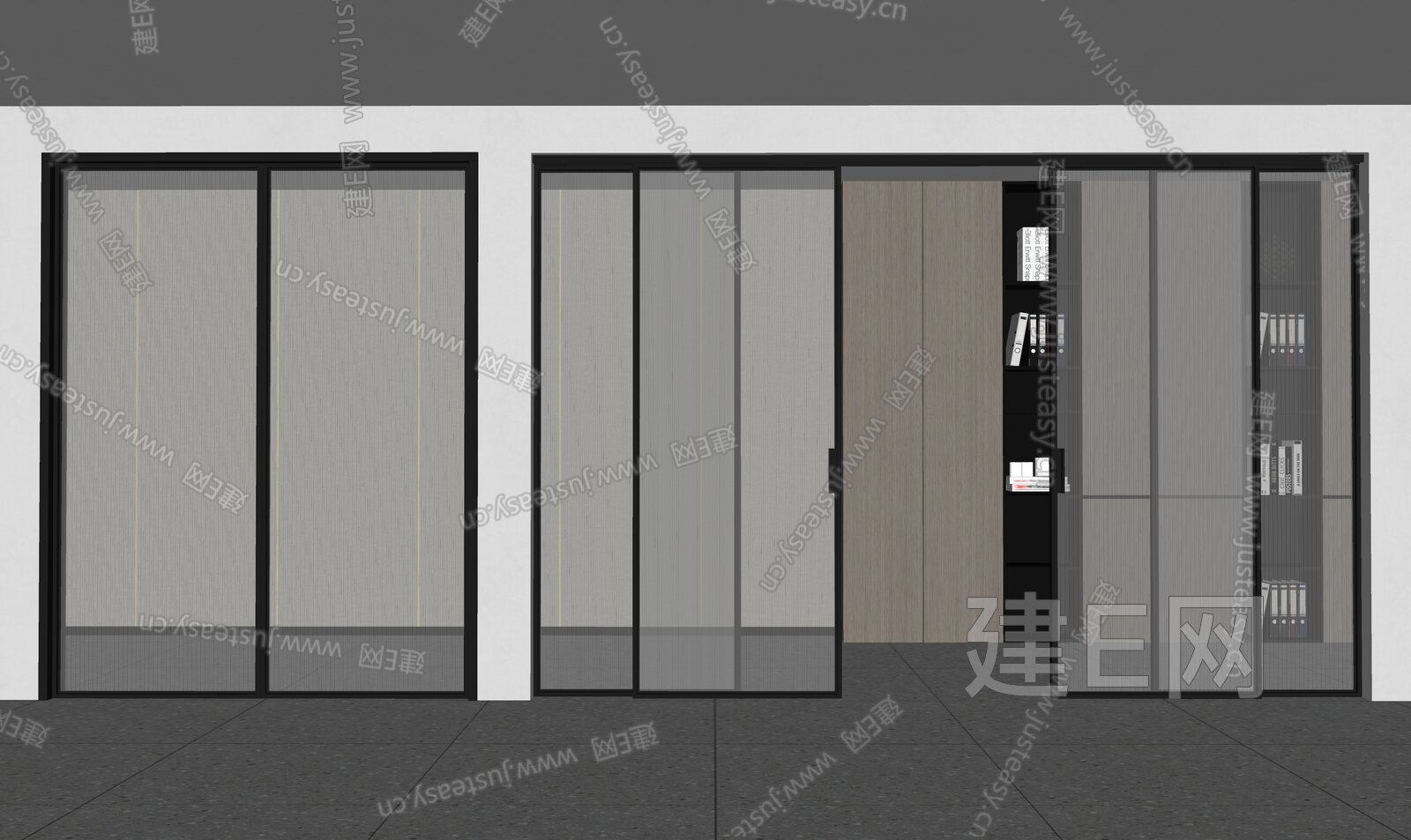 现代玻璃移门模型SU模型下载[ID:114578152]_建e网su模型