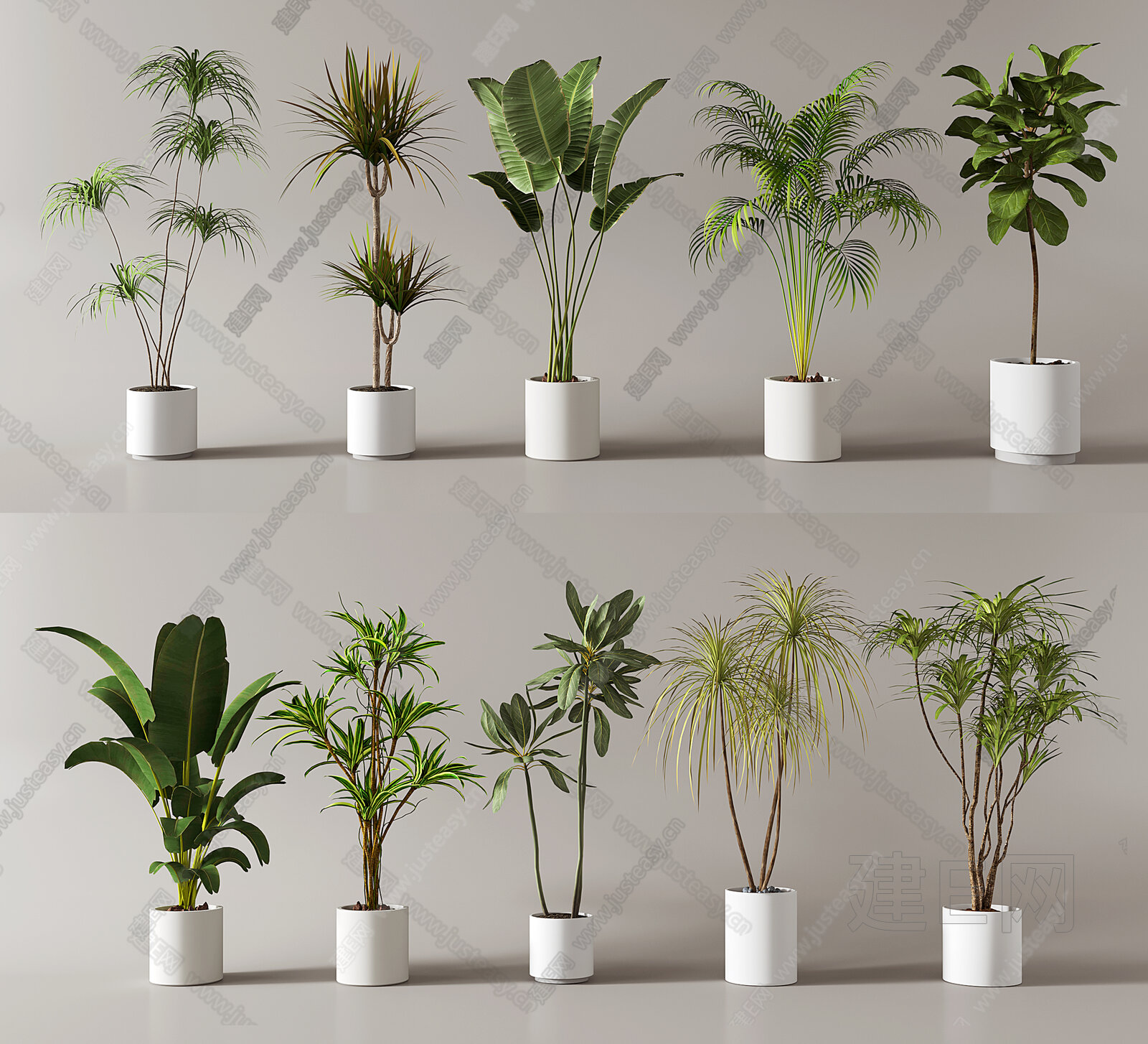 绿植盆栽组合3d模型下载[ID:113597902]_建e网3d模型