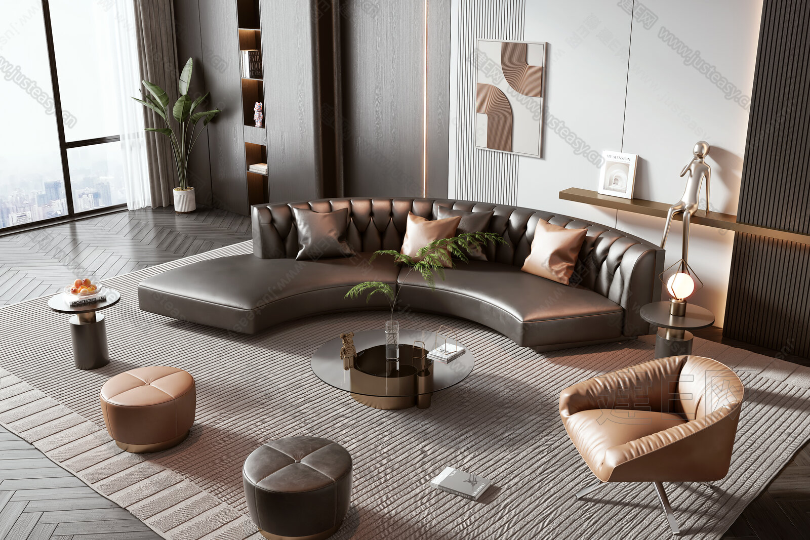 Minotti 现代沙发茶几组合模型SU模型下载[ID:114709071]_建E室内设计网