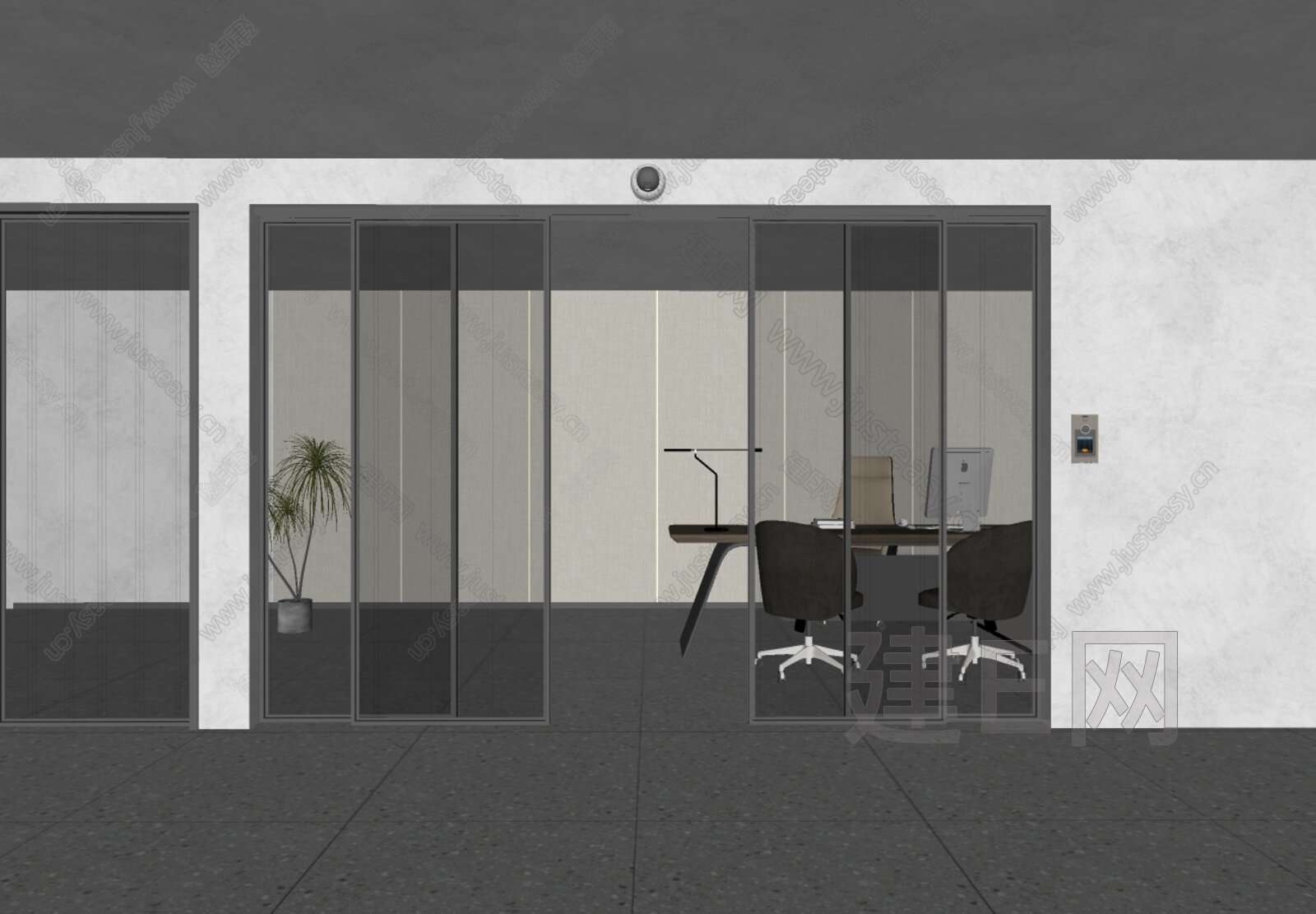 现代智能玻璃移门模型SU模型下载[ID:114578113]_建e网su模型