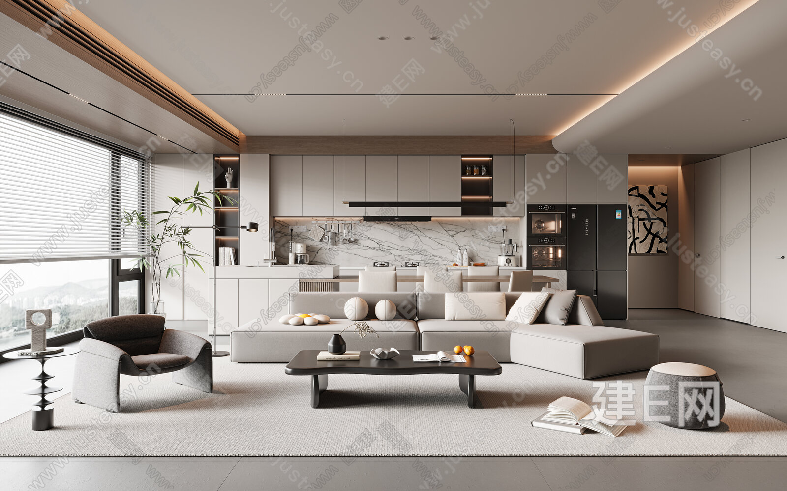现代极简客餐厅模型SU模型下载[ID:114774648]_建e网su模型