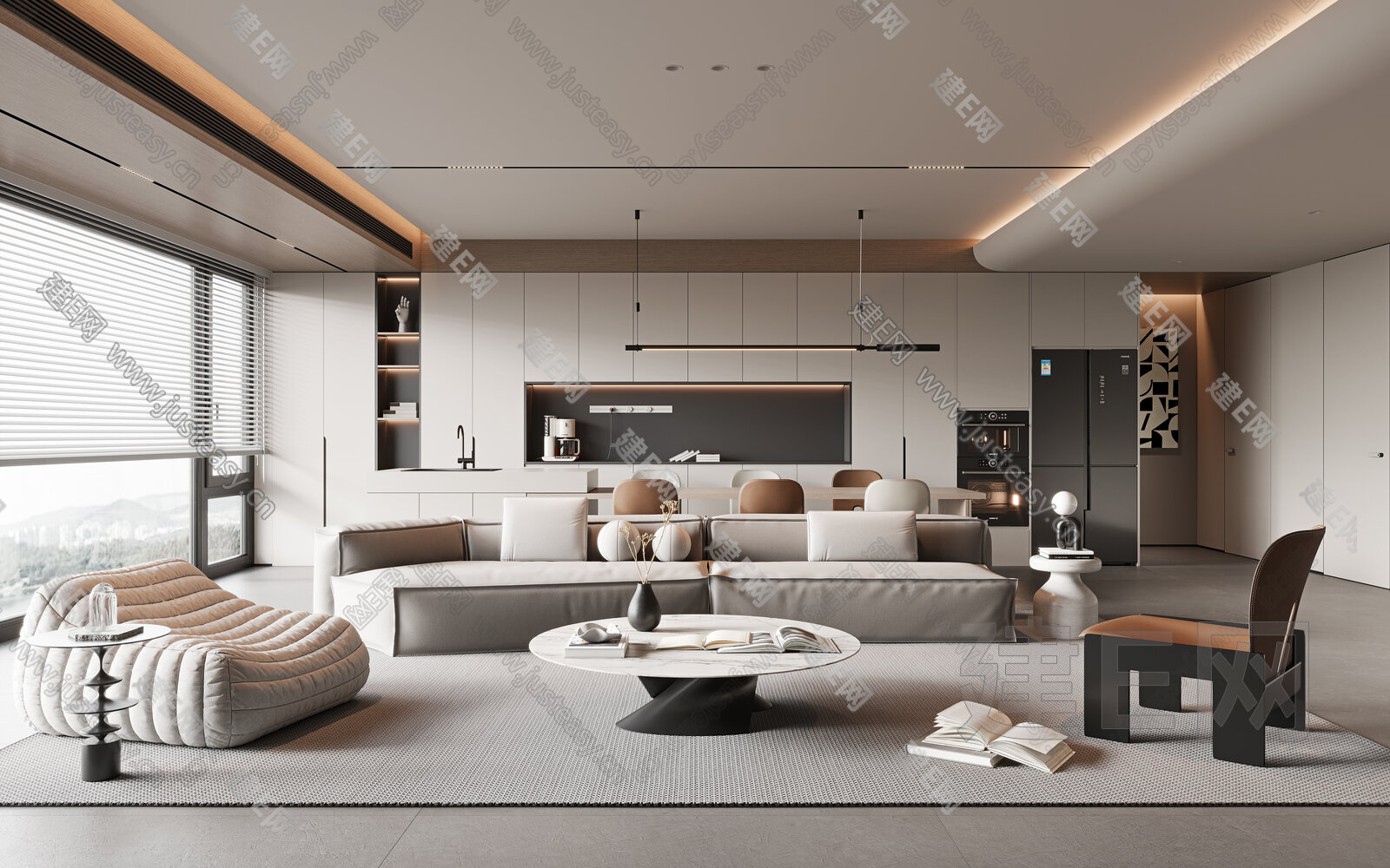 现代极简客餐厅模型SU模型下载[ID:114774699]_建e网su模型