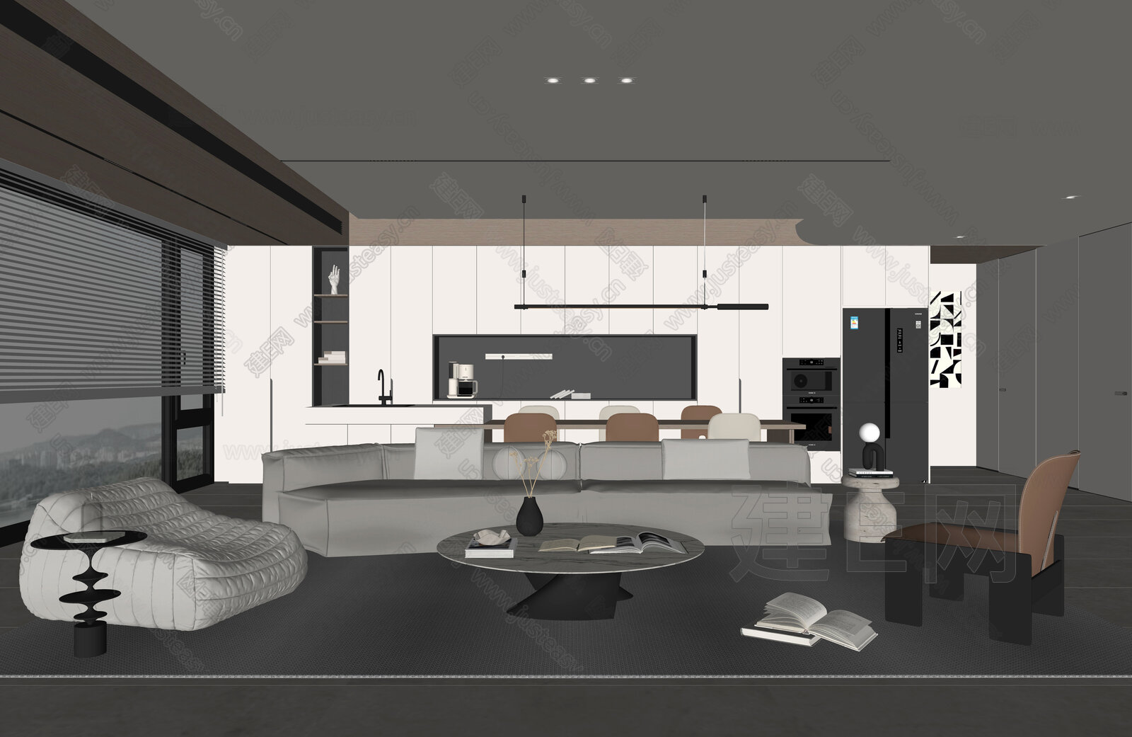 现代极简客餐厅模型SU模型下载[ID:114774699]_建e网su模型