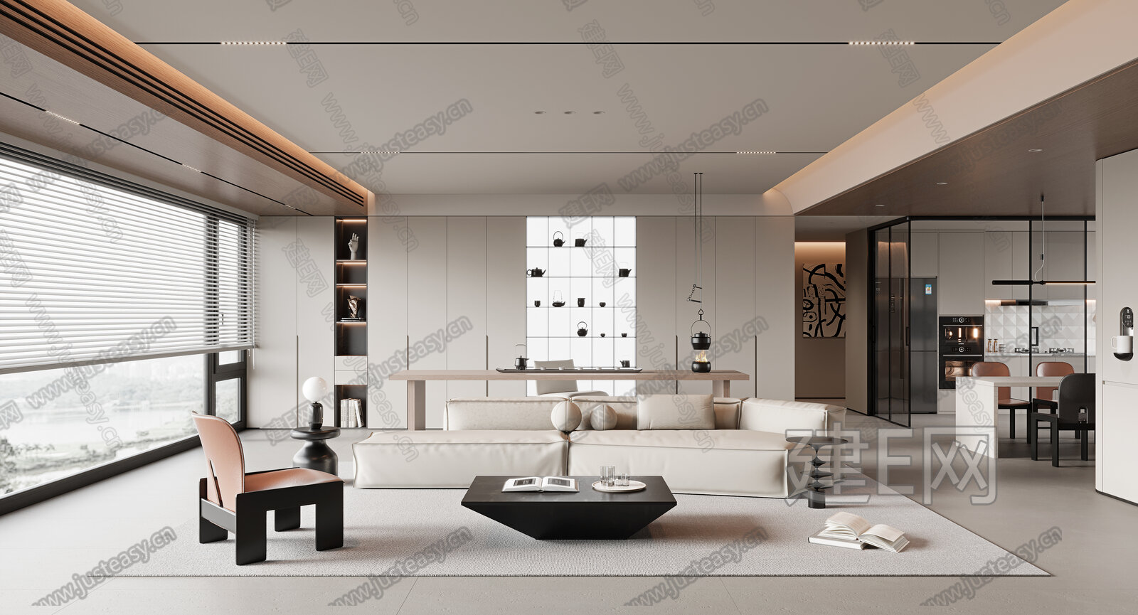 现代极简客餐厅模型SU模型下载[ID:114774763]_建E室内设计网
