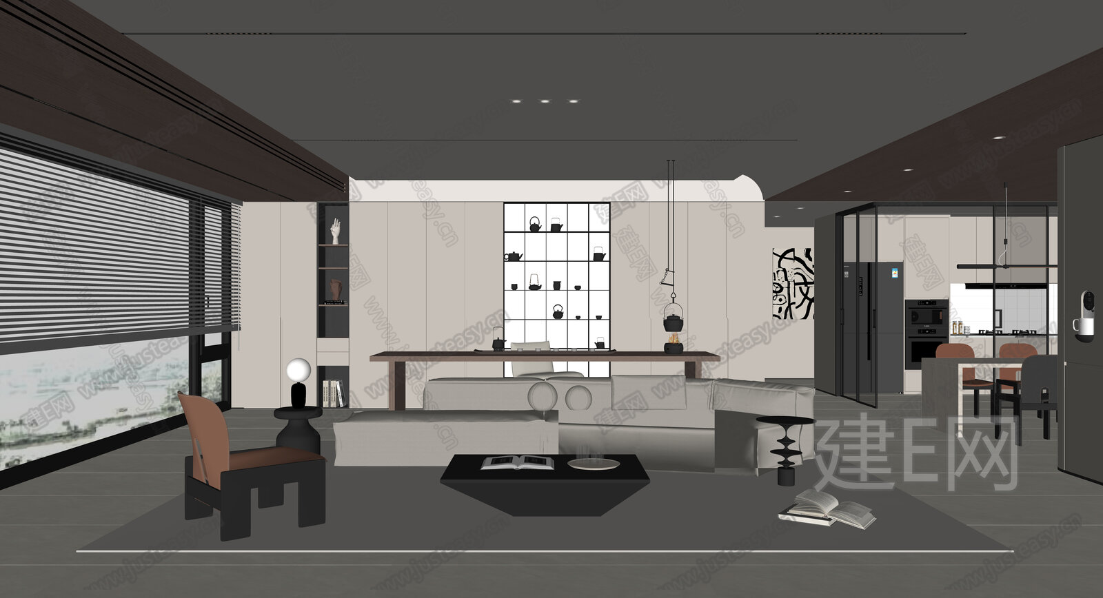 现代极简客餐厅模型SU模型下载[ID:114774763]_建E室内设计网