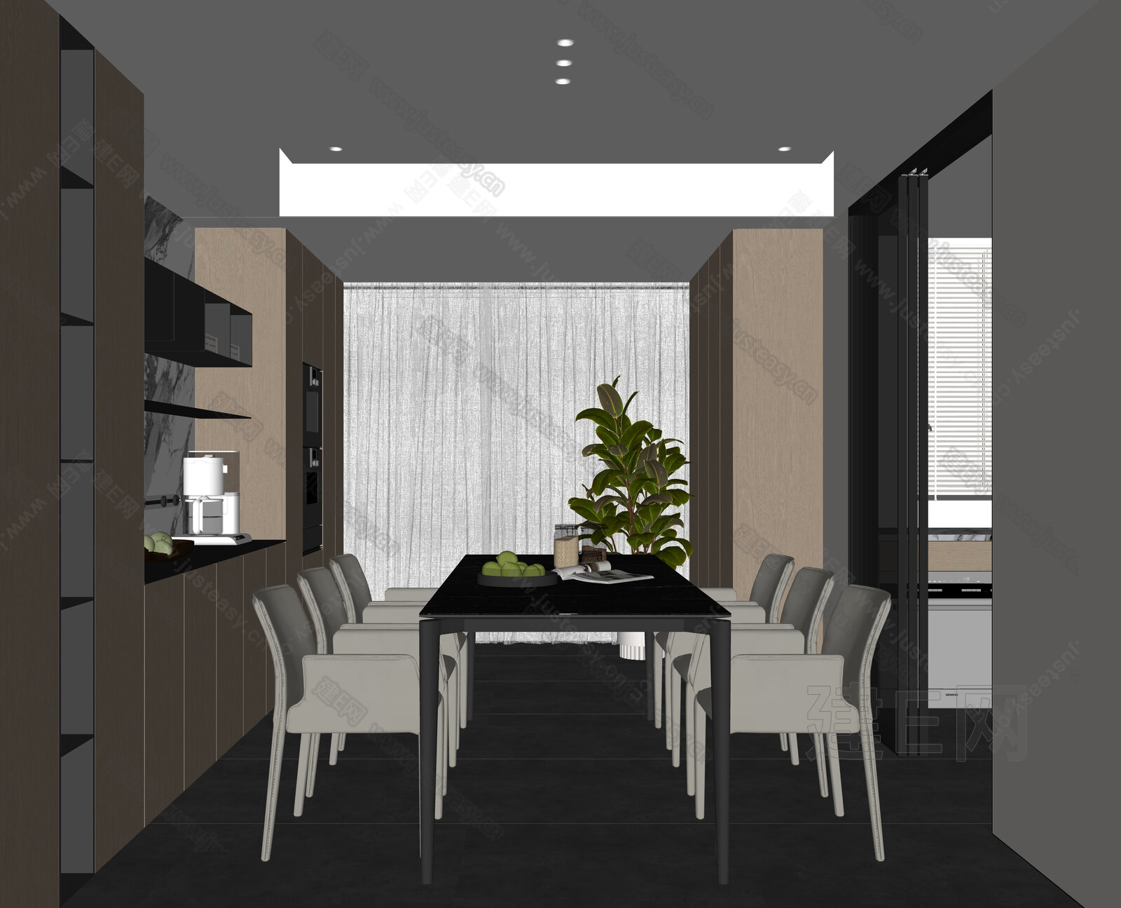 现代餐厅模型SU模型下载[ID:114709136]_建E室内设计网