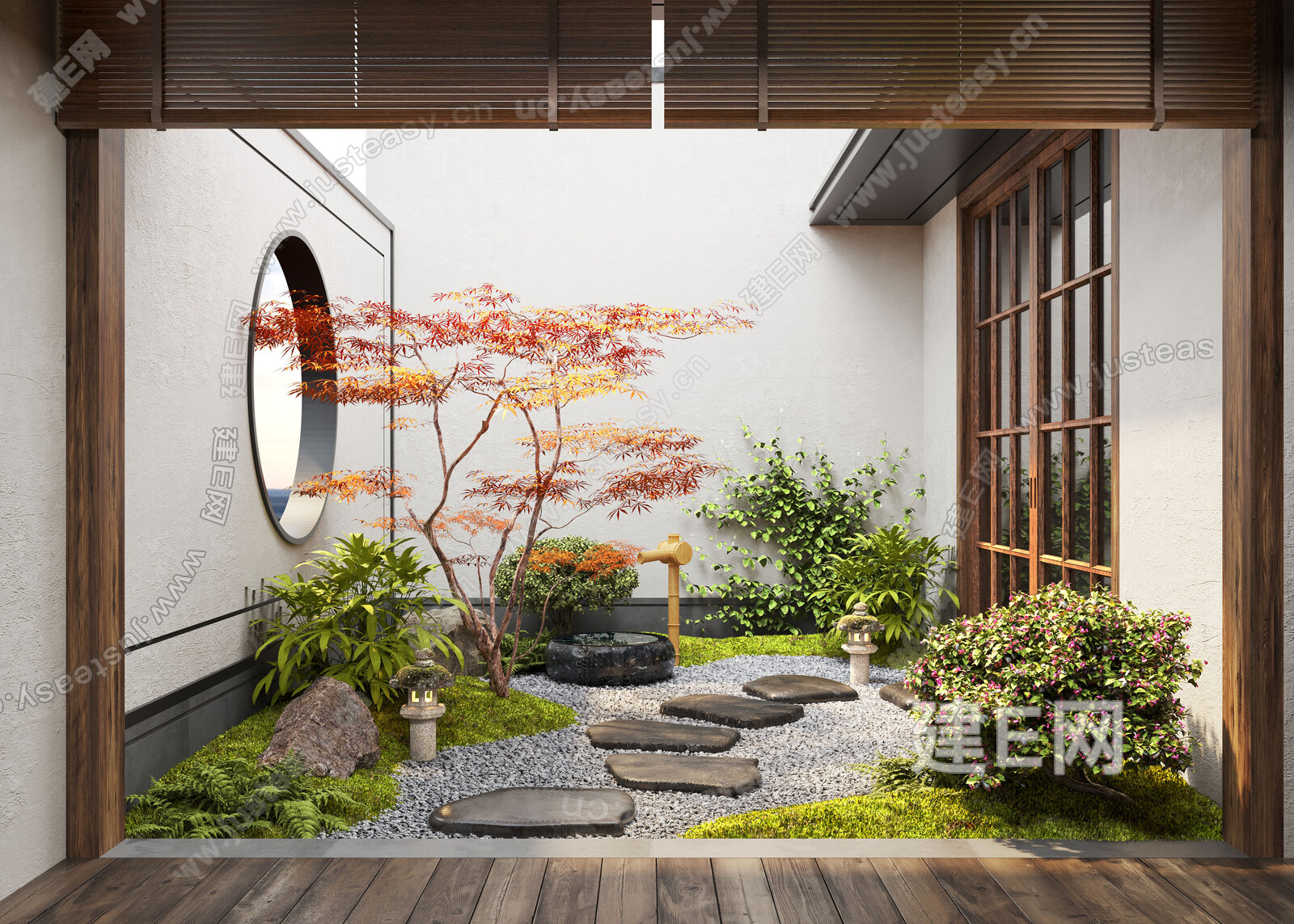 禅意天井庭院景观模型SU模型下载[ID:114315940]_建e网su模型