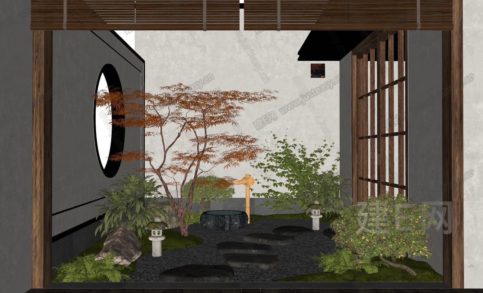 禅意天井庭院景观模型SU模型下载[ID:114315940]_建e网su模型