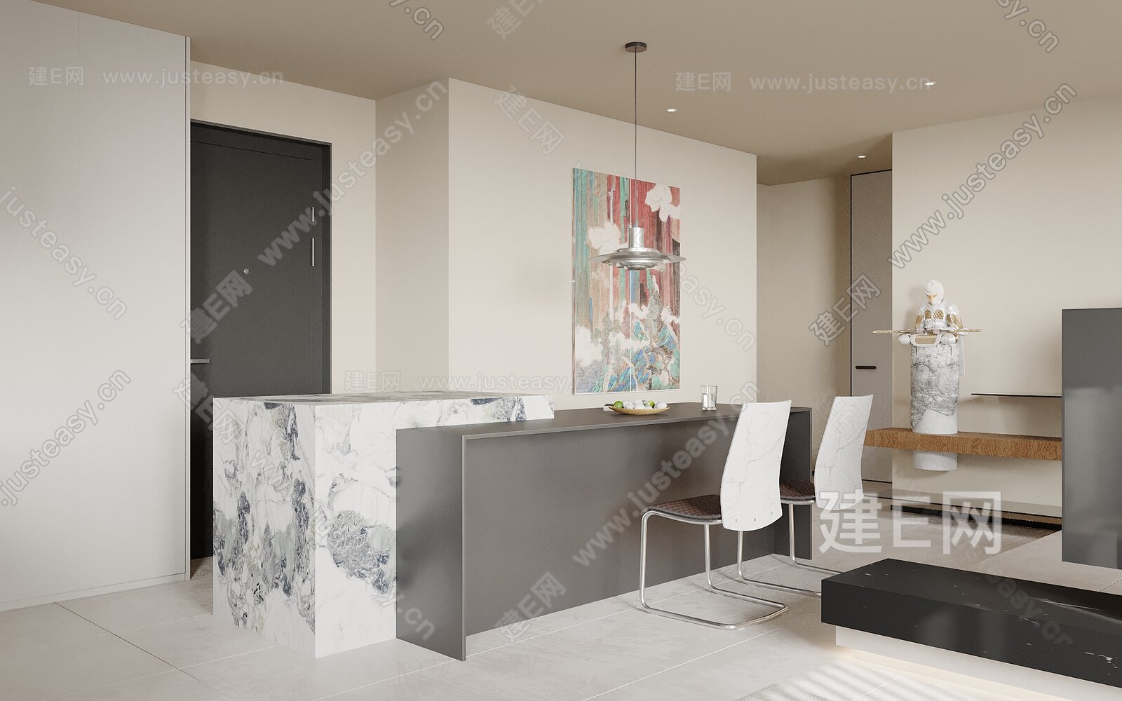 现代极简客餐厅模型SU模型下载[ID:115167866]_建e网su模型