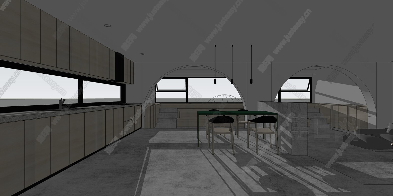 现代极简客餐厅模型SU模型下载[ID:115298881]_建e网su模型
