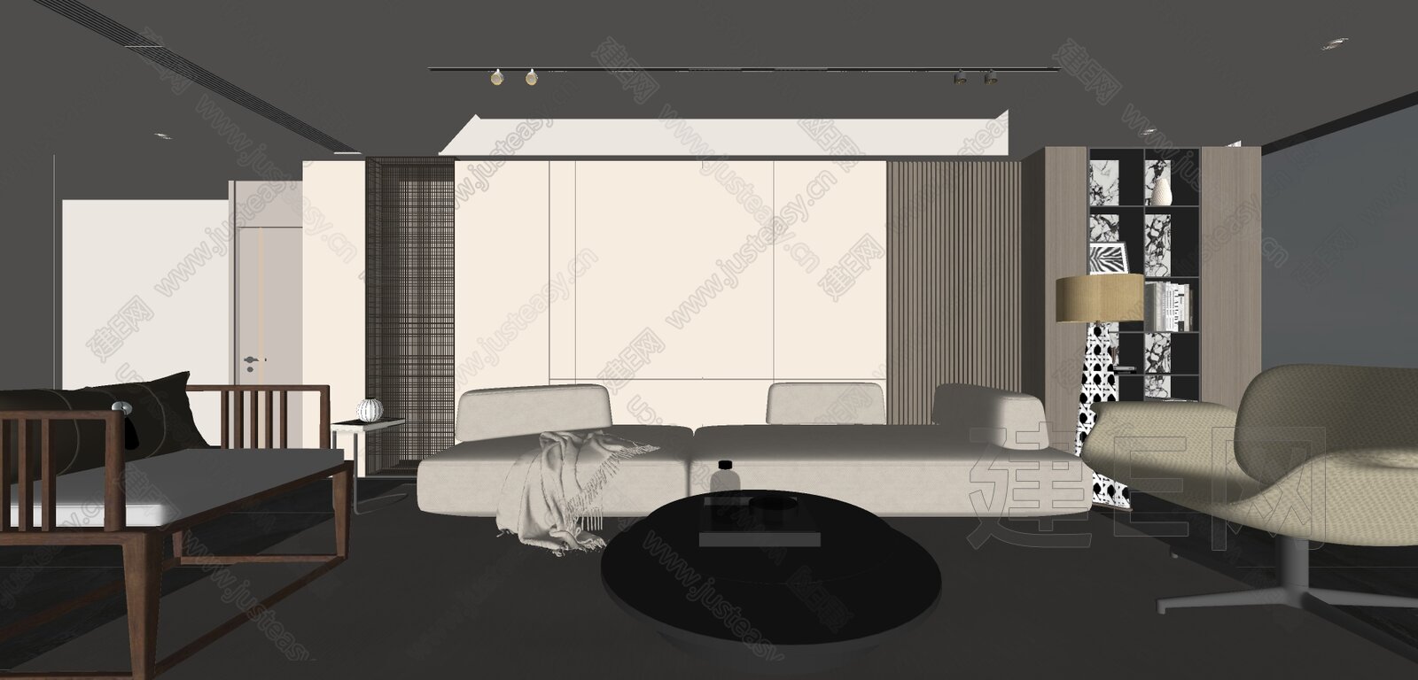 现代客厅模型SU模型下载[ID:114971284]_建E室内设计网