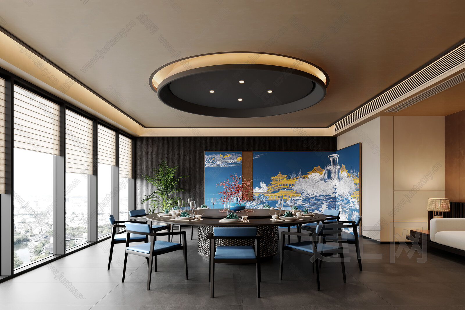 新中式餐厅包间3d模型下载[ID:114515226]_建e网3d模型