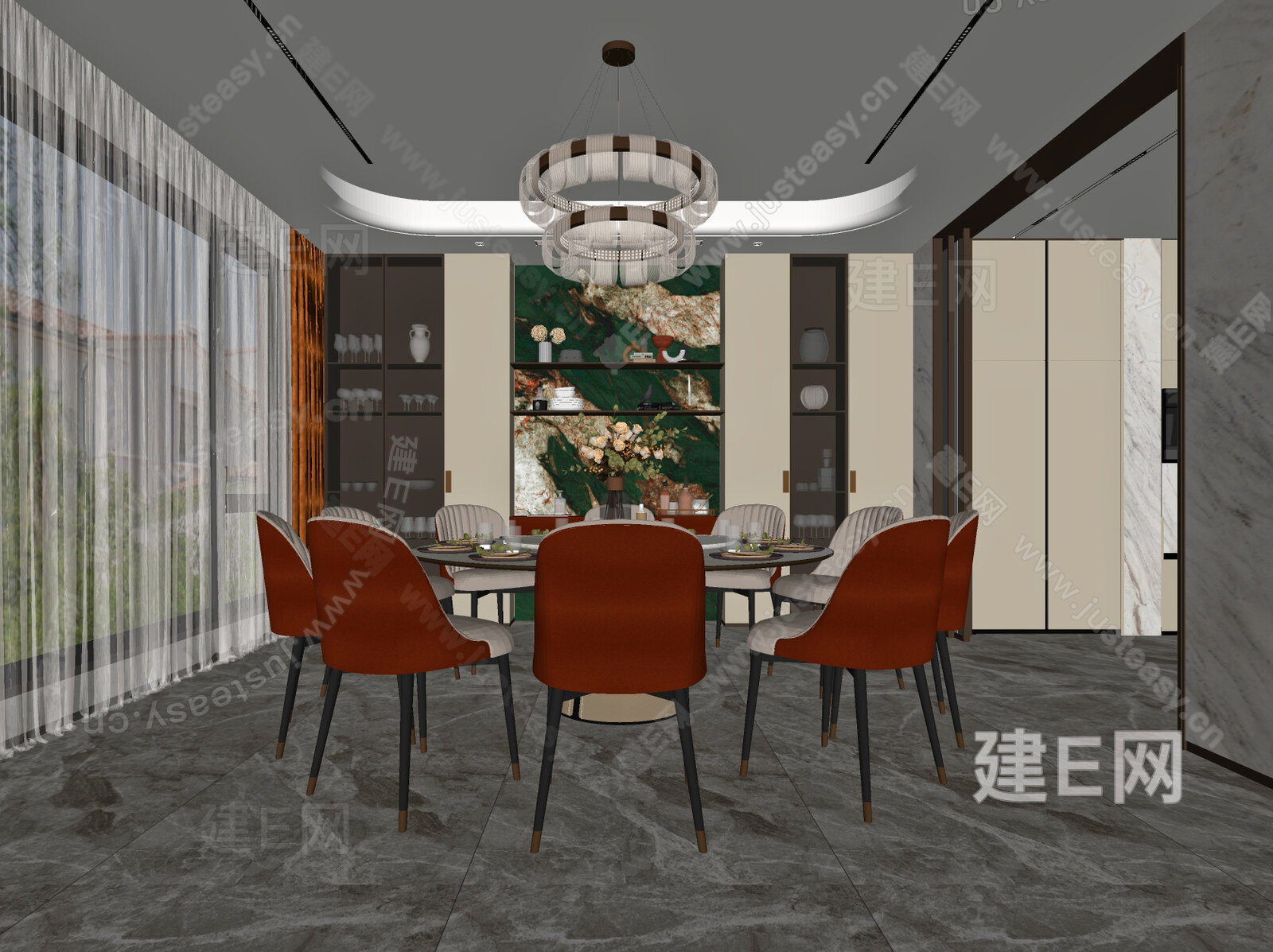 现代轻奢餐厅模型SU模型下载[ID:115823286]_建E室内设计网