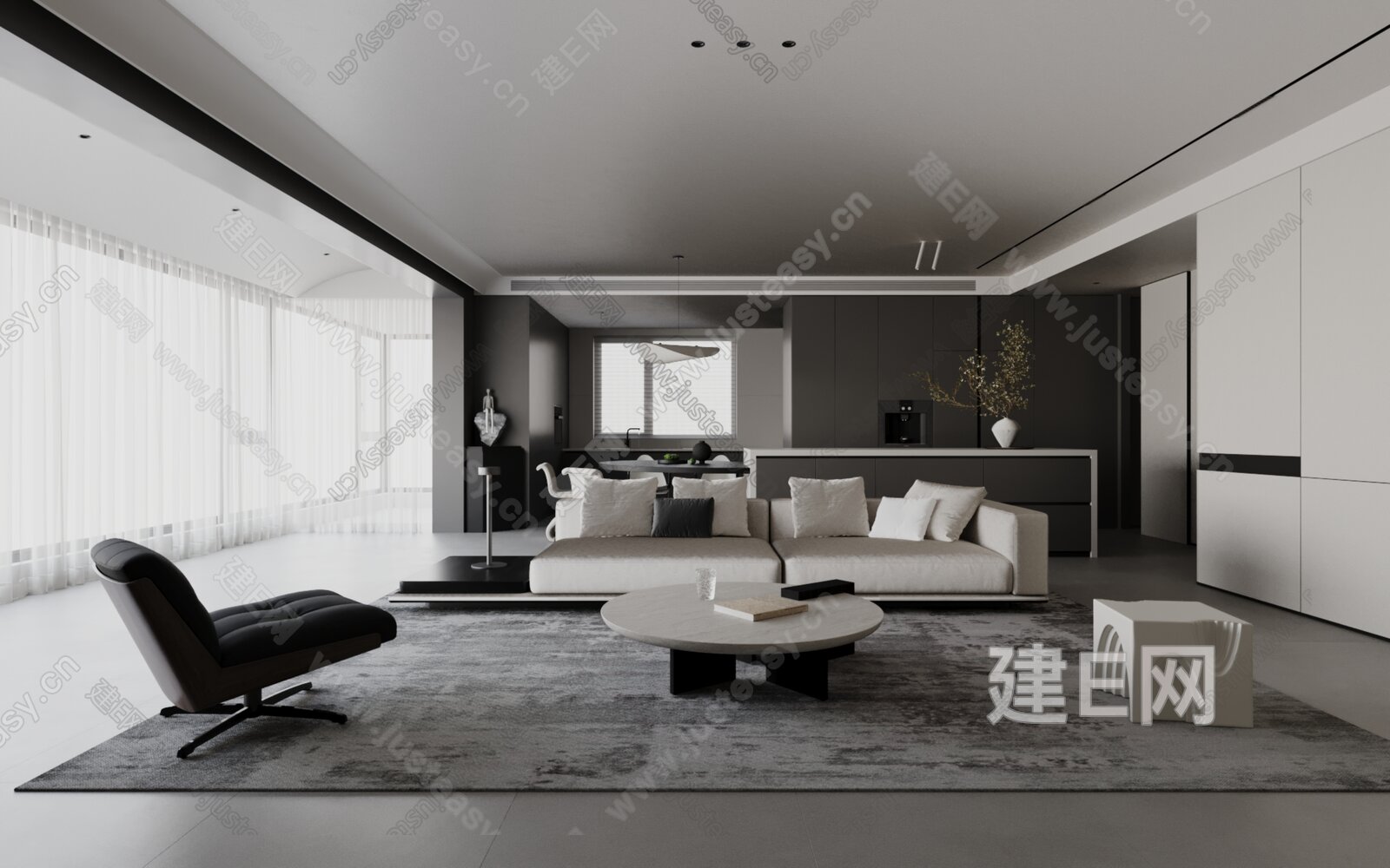 现代极简客餐厅模型SU模型下载[ID:115757732]_建e网su模型