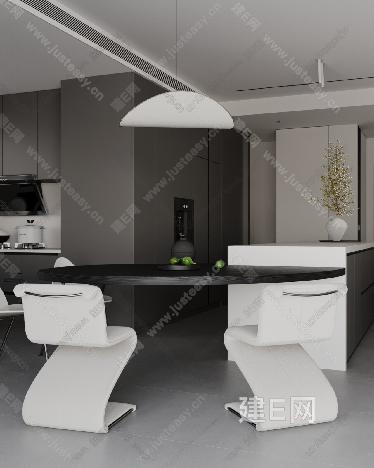现代极简客餐厅模型SU模型下载[ID:115757732]_建e网su模型