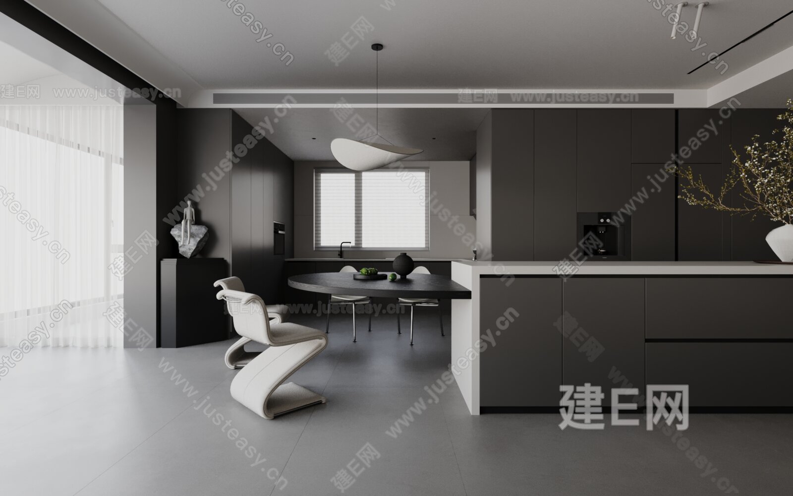 现代极简客餐厅模型SU模型下载[ID:115757732]_建e网su模型