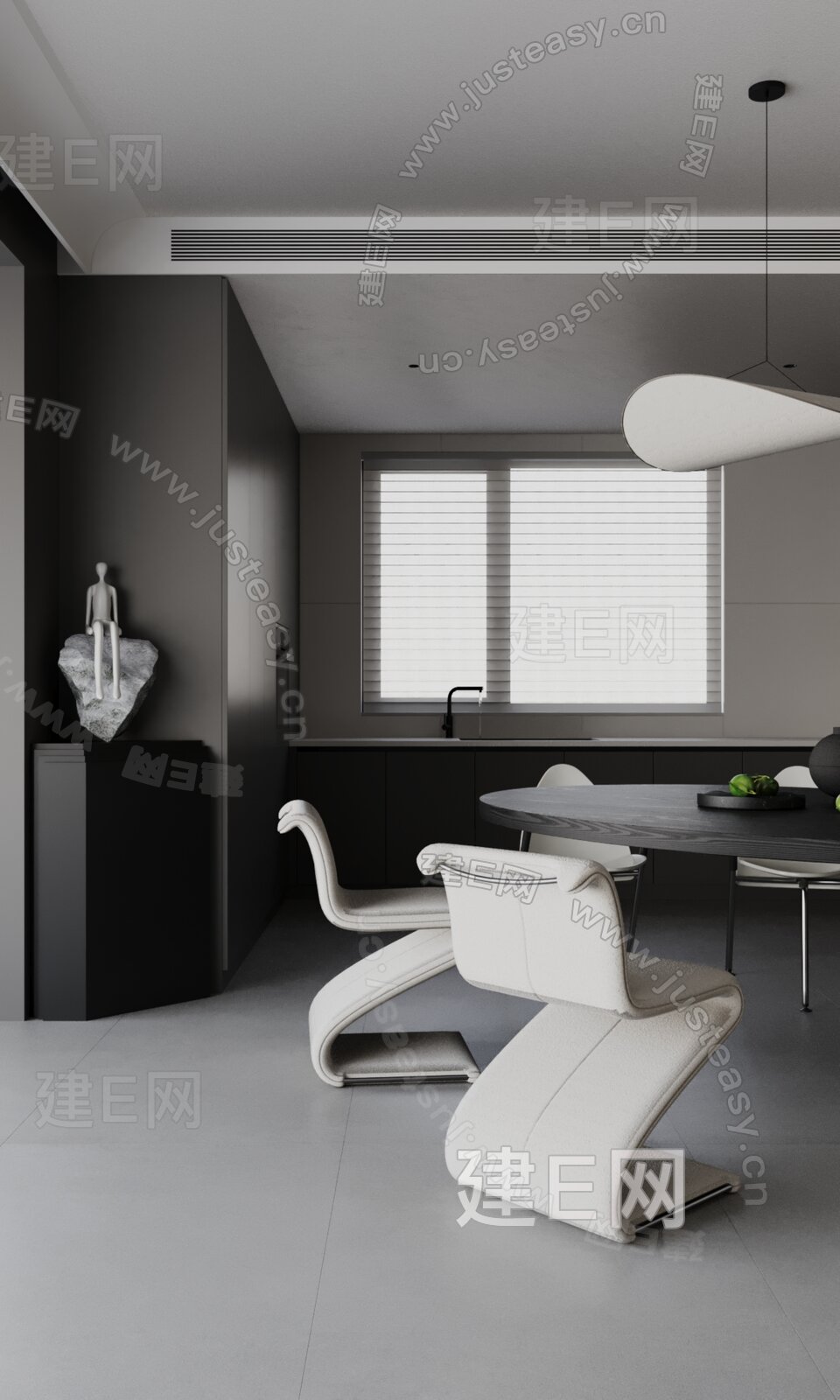 现代极简客餐厅模型SU模型下载[ID:115757732]_建e网su模型