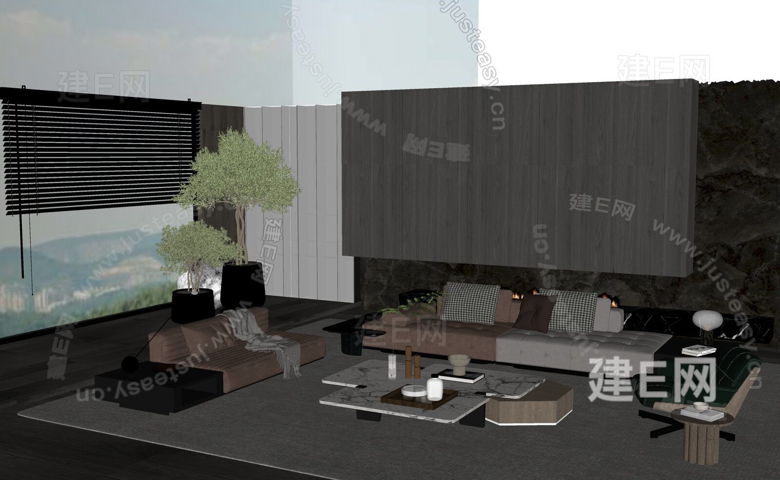 Minotti米洛提 现代沙发茶几组合模型SU模型下载[ID:115429978]_建e网su模型