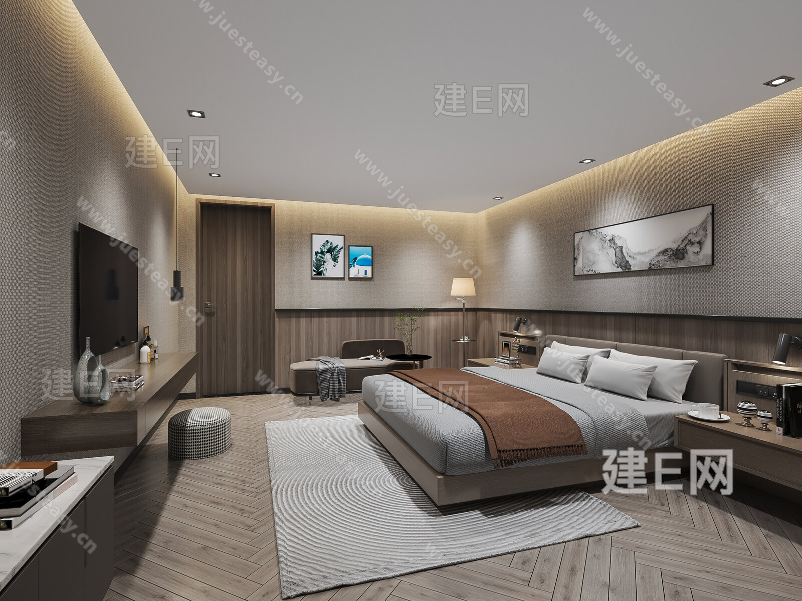 新中式客房3d模型下载[ID:115039503]_建e网3d模型