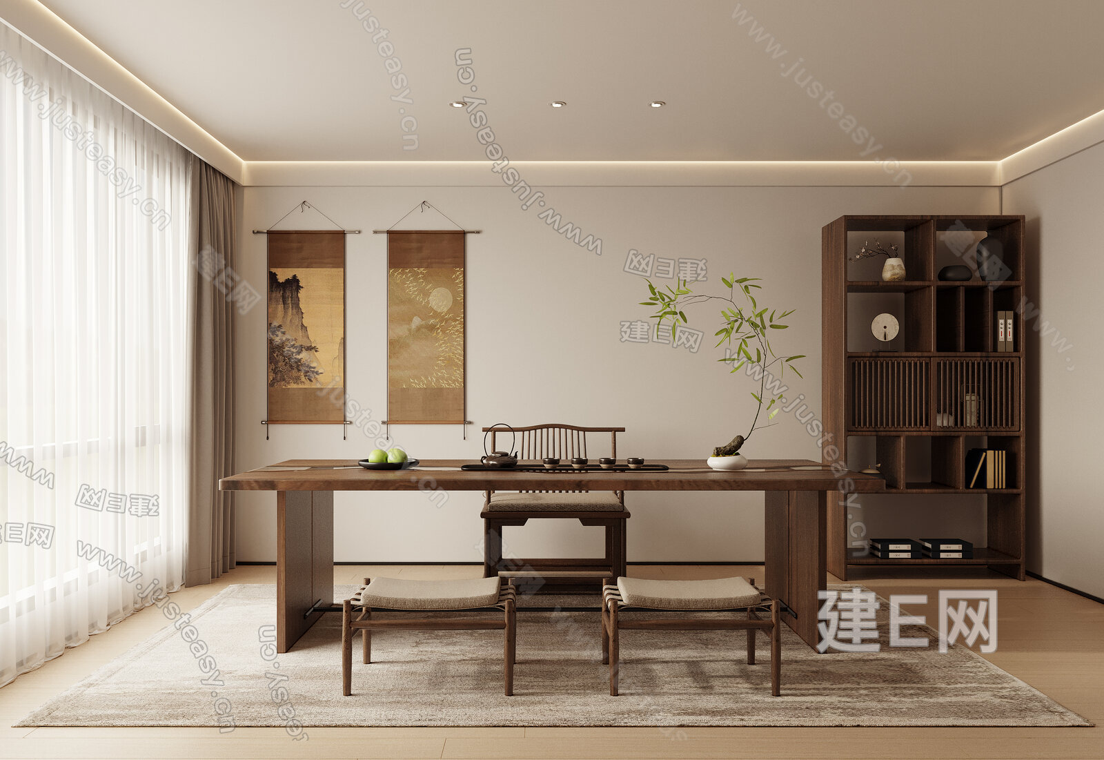 新中式禅意茶室模型SU模型下载[ID:115495611]_建E室内设计网