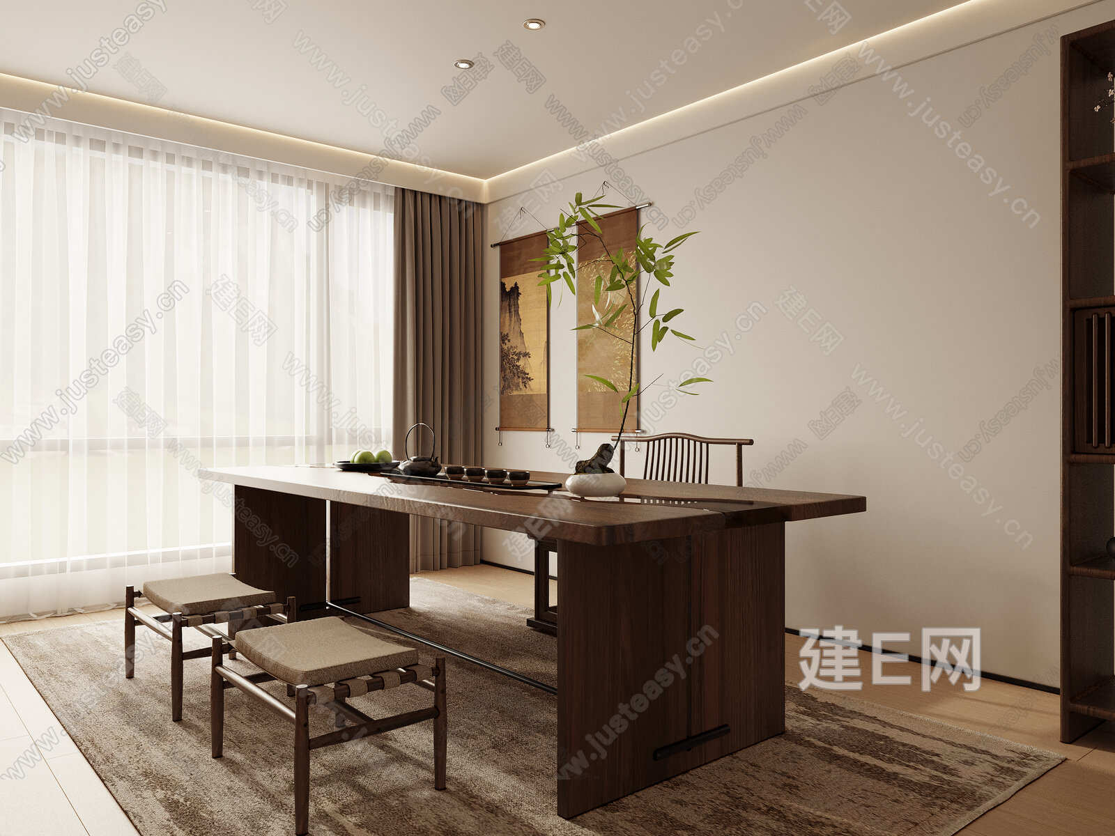 新中式禅意茶室模型SU模型下载[ID:115495611]_建E室内设计网