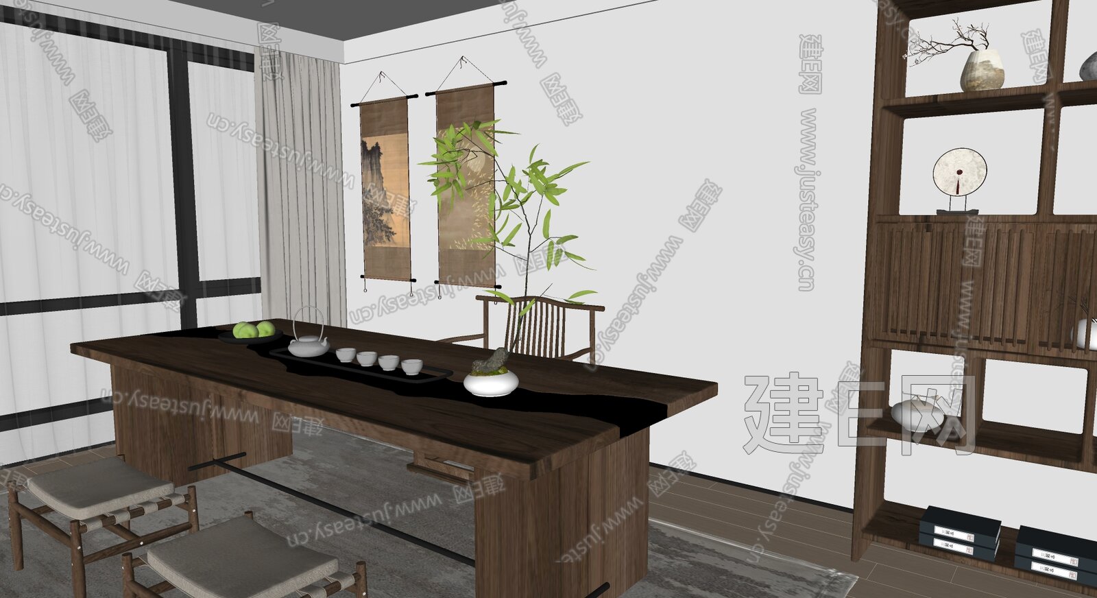 新中式禅意茶室模型SU模型下载[ID:115495611]_建E室内设计网