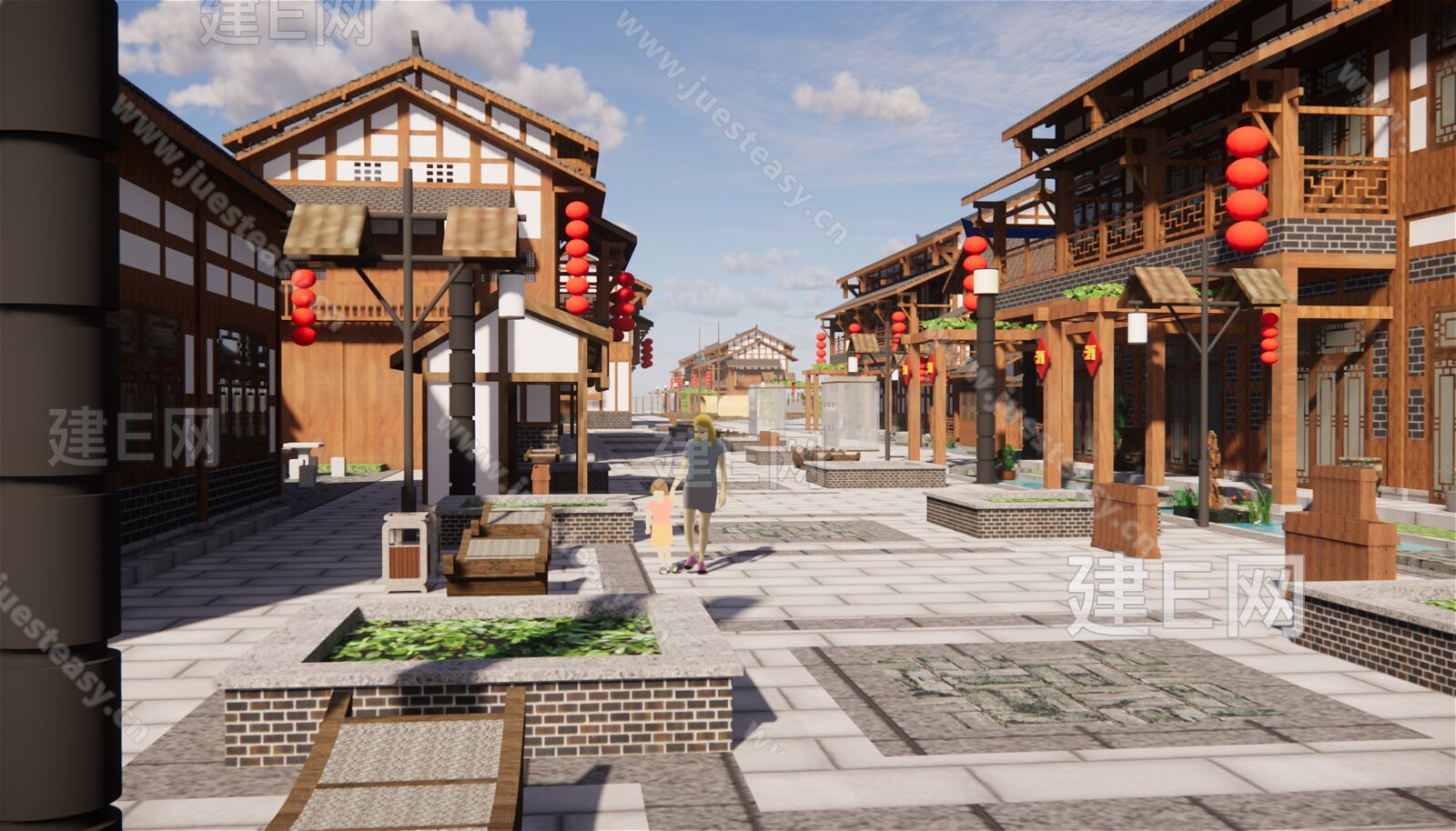 中式传统商业街模型SU模型下载[ID:116150929]_建e网su模型