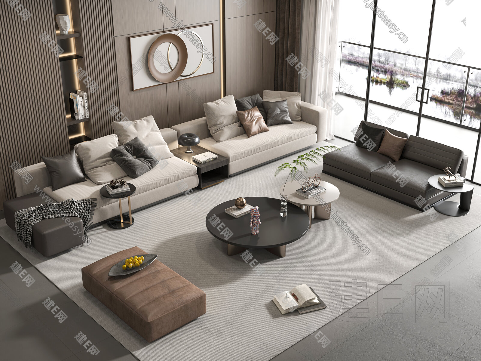 Minotti米洛提 现代沙发茶几组合模型SU模型下载[ID:116347577]_建E室内设计网