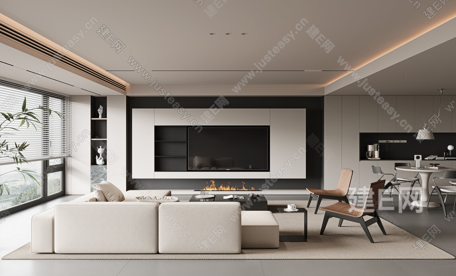 现代极简客餐厅模型SU模型下载[ID:116347635]_建e网su模型