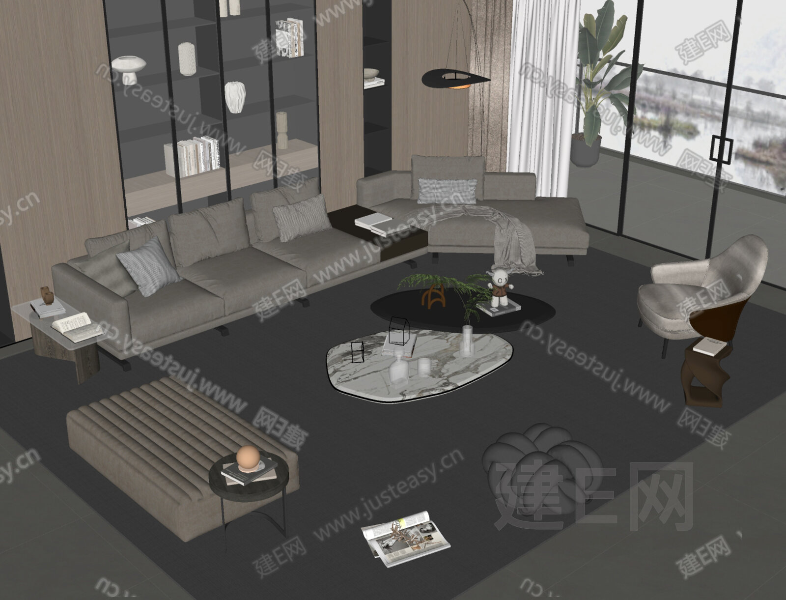 Minotti米洛提 现代沙发茶几组合模型SU模型下载[ID:115888729]_建e网su模型