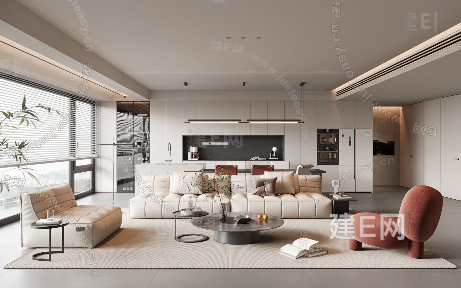 现代极简客餐厅模型SU模型下载[ID:116085305]_建e网su模型
