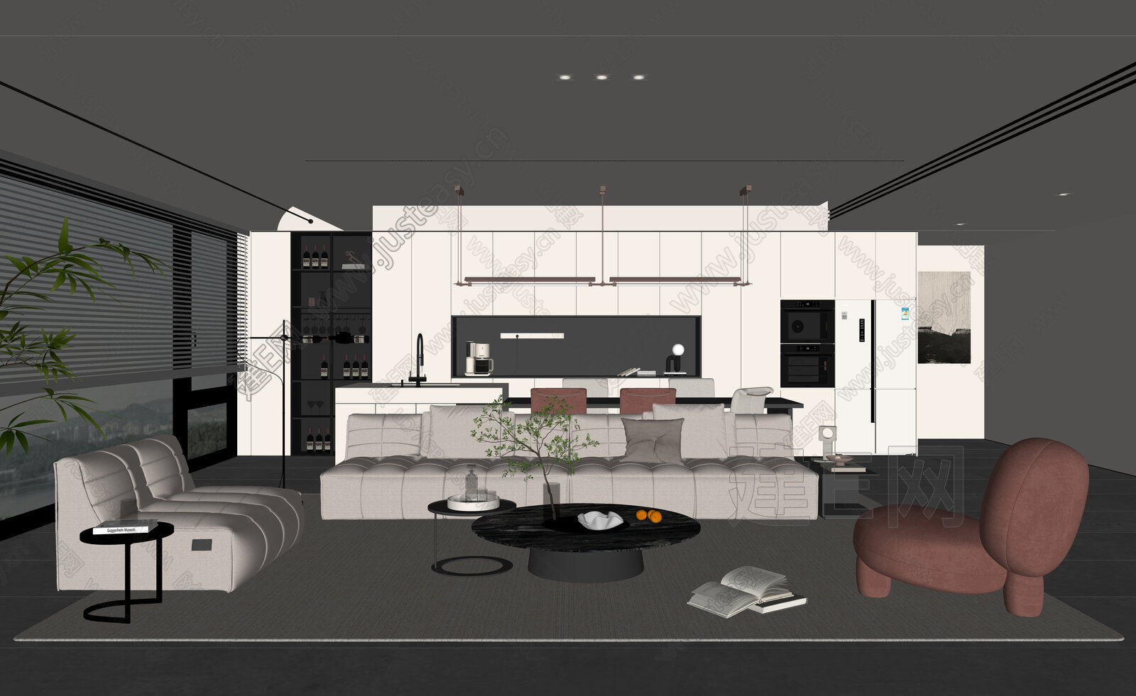 现代极简客餐厅模型SU模型下载[ID:116085305]_建e网su模型