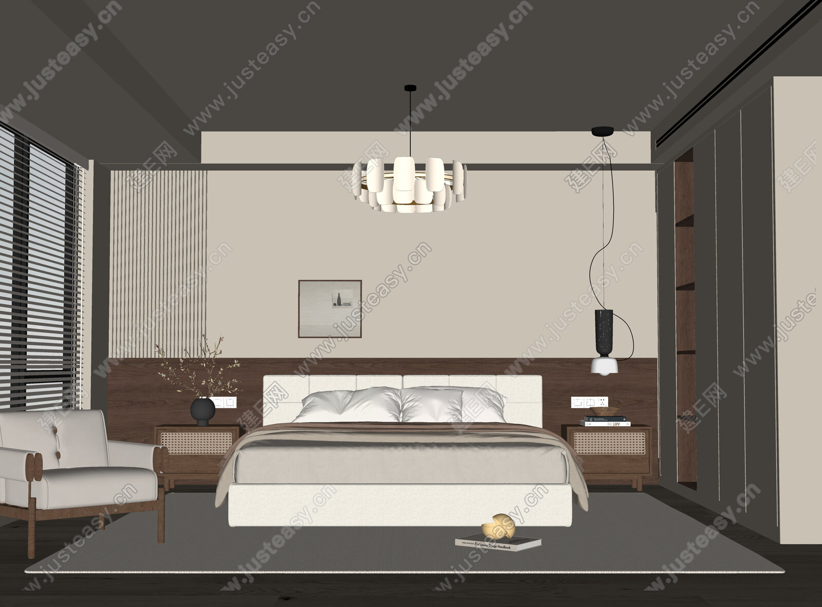 现代中古风卧室模型SU模型下载[ID:116085421]_建e网su模型