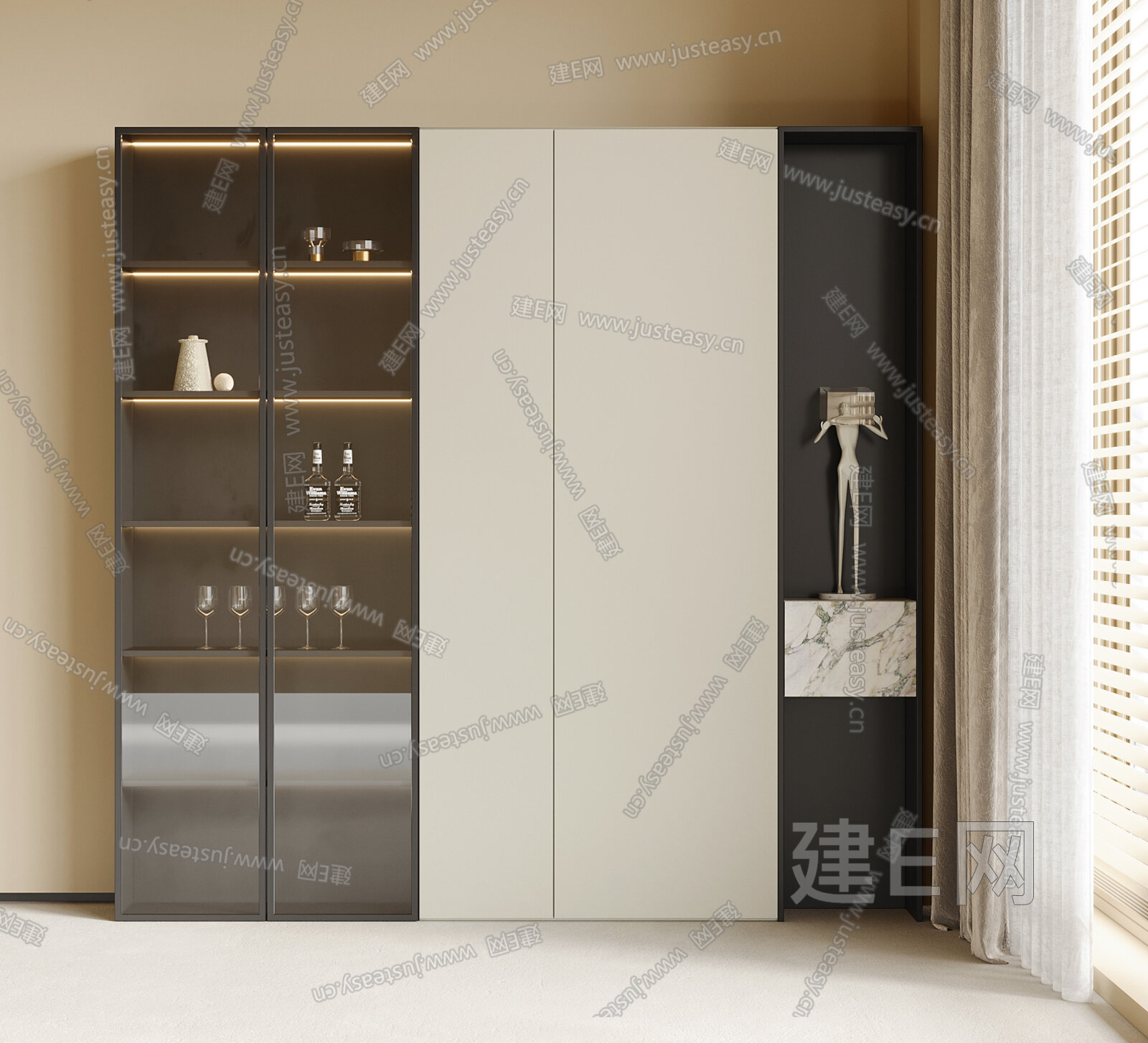 现代书柜模型SU模型下载[ID:116019820]_建E室内设计网