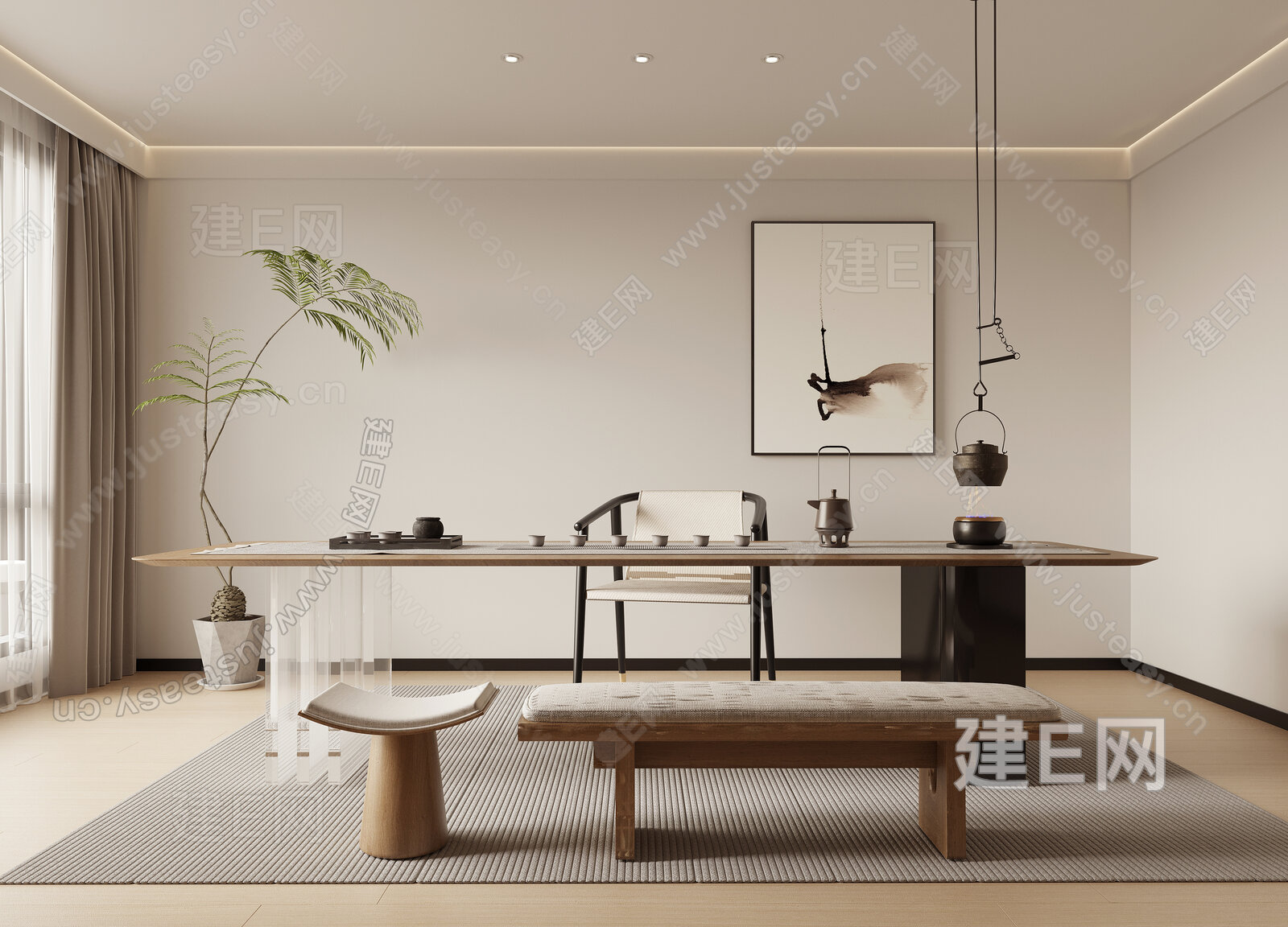 新中式茶室模型SU模型下载[ID:116019746]_建E室内设计网